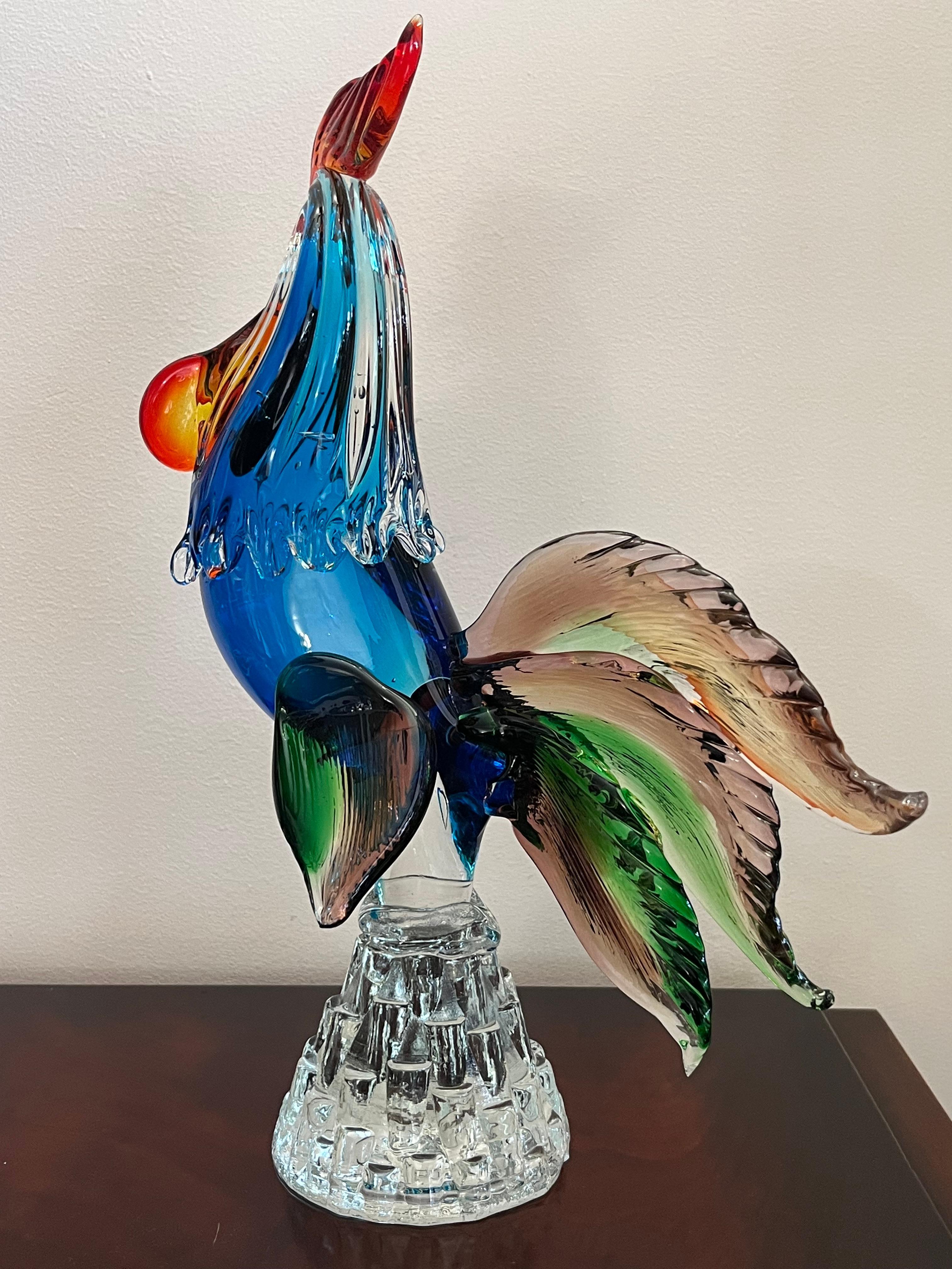 Gran gallo de cristal de Murano policromado, Italia, años 70 Otro