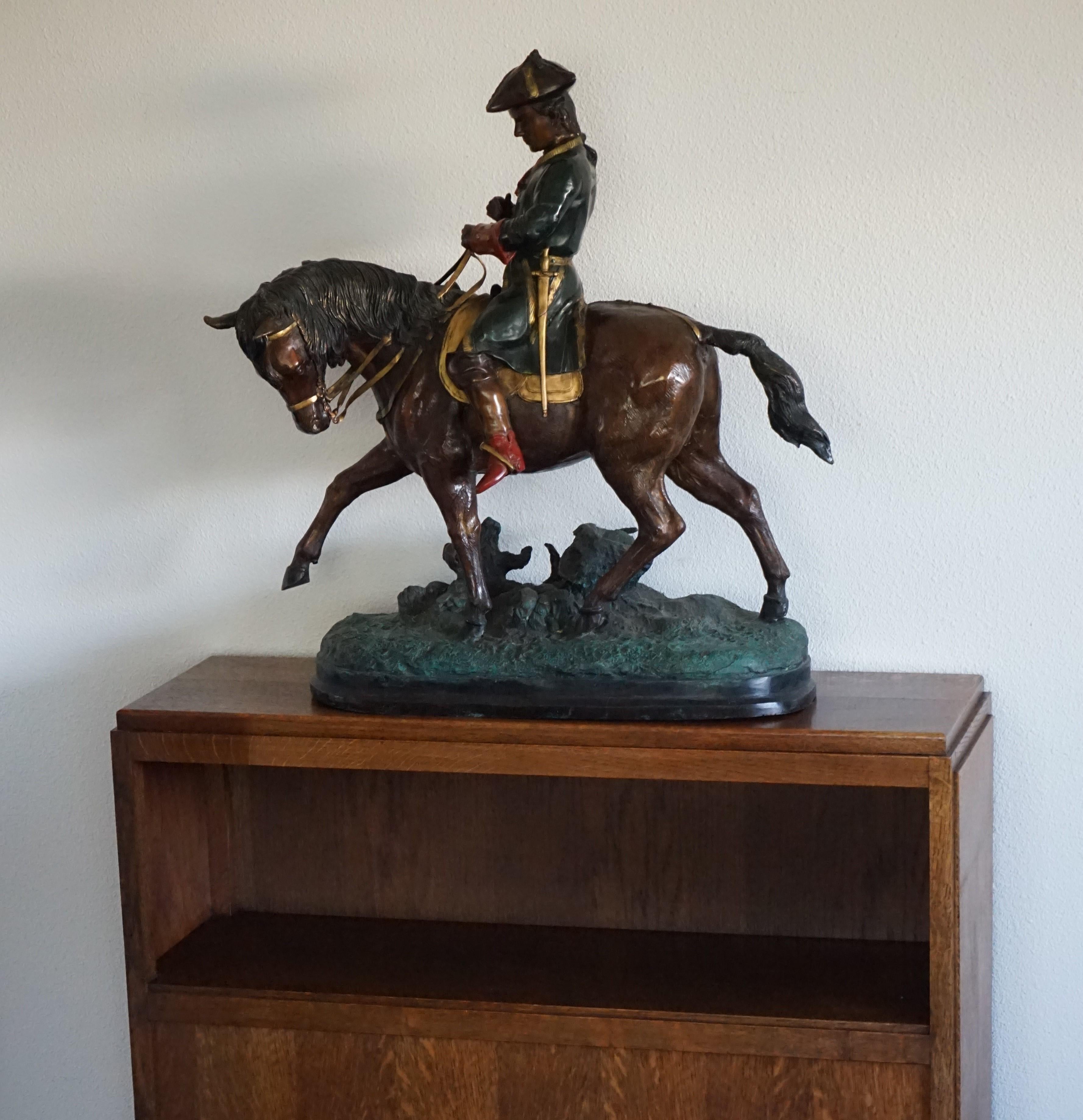 Large Polychrome Painted Bronze Sculpture of a Young Horse Riding Napoleon For Sale 6