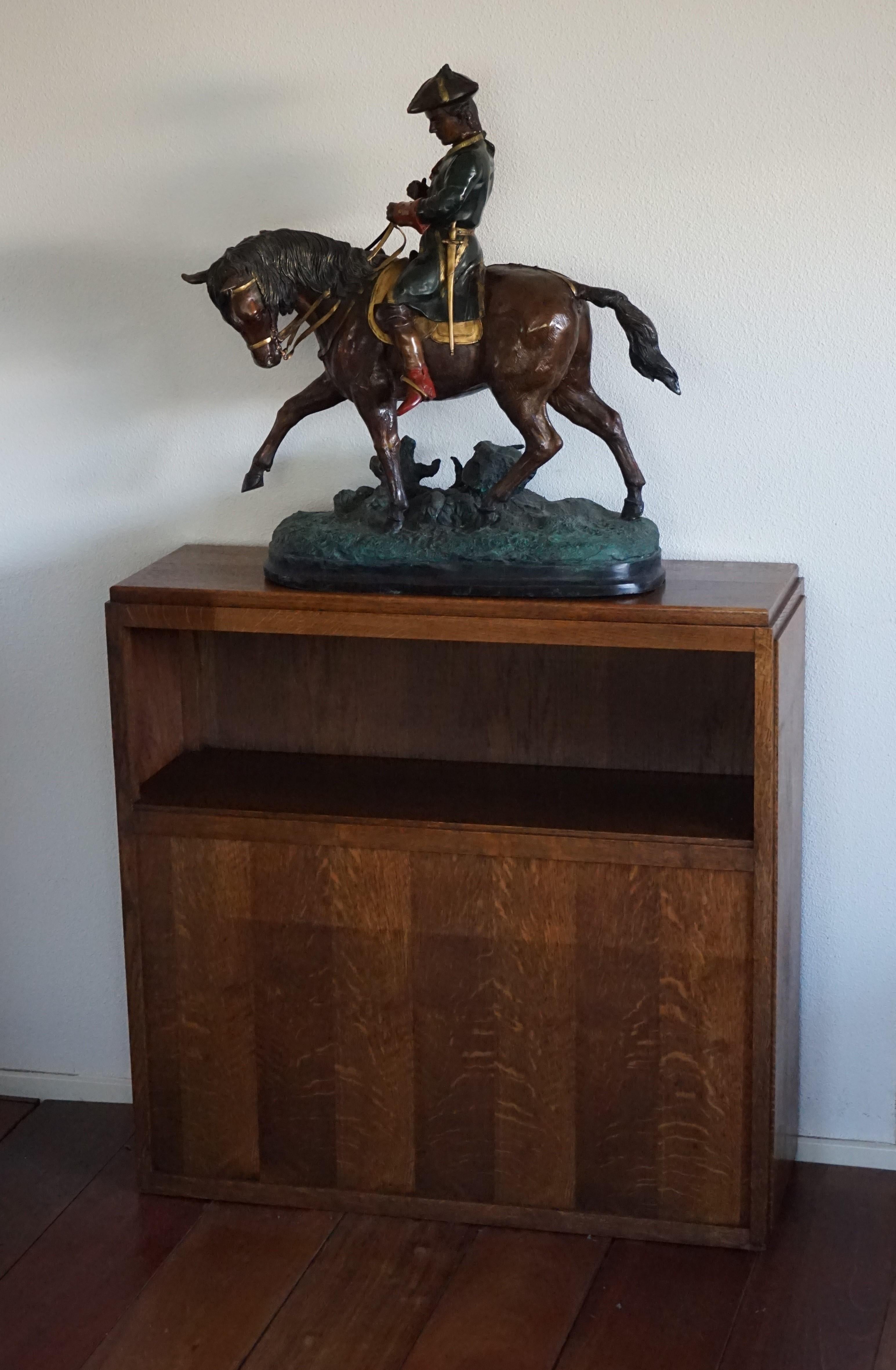 Large Polychrome Painted Bronze Sculpture of a Young Horse Riding Napoleon For Sale 10