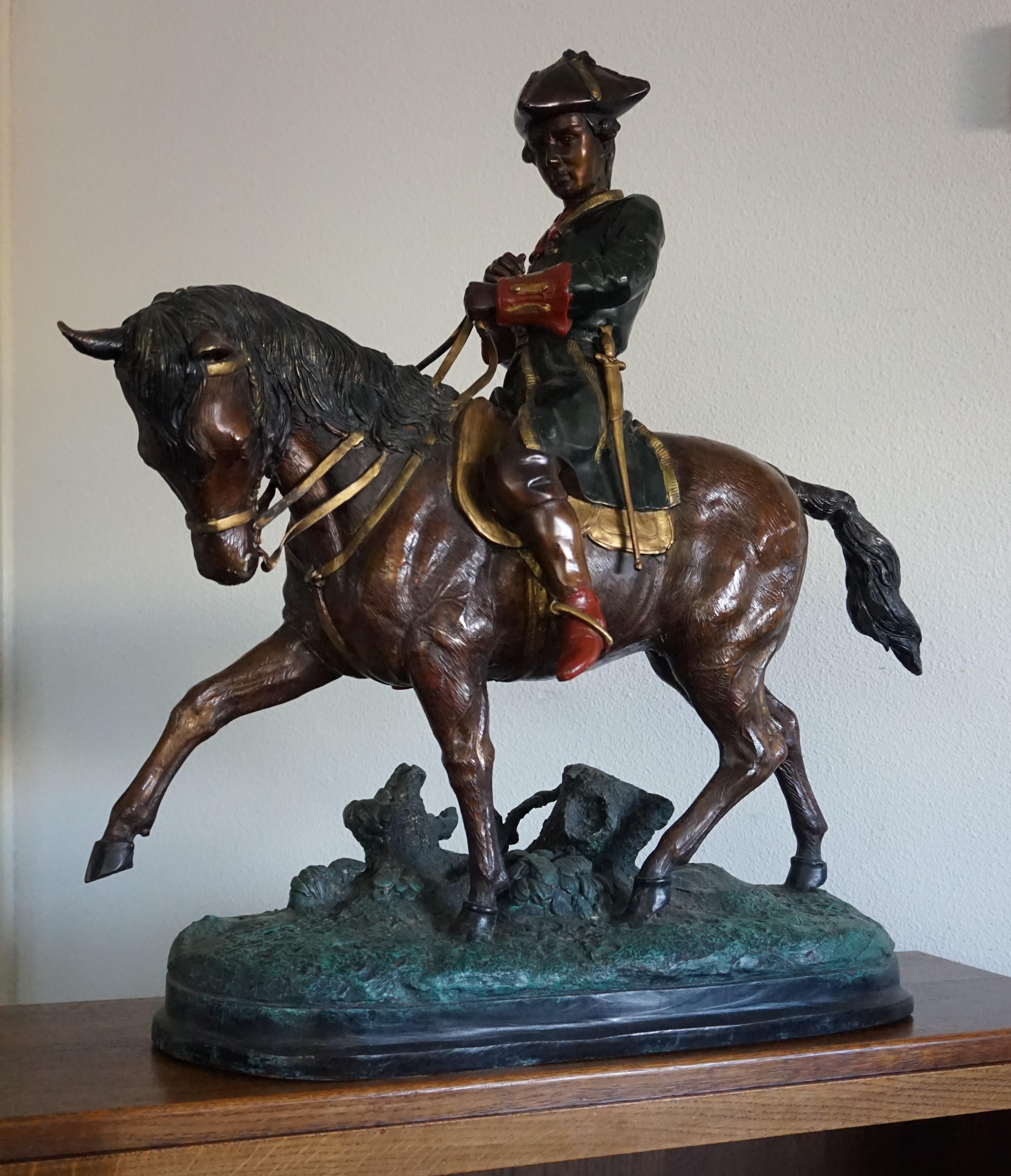 Impressive size and highly decorative, French bronze sculpture.

If you are looking for a work of art with both historical and decorative value then this large bronze sculpture could be perfect for you. Riding his marvelously sculpted horse is young