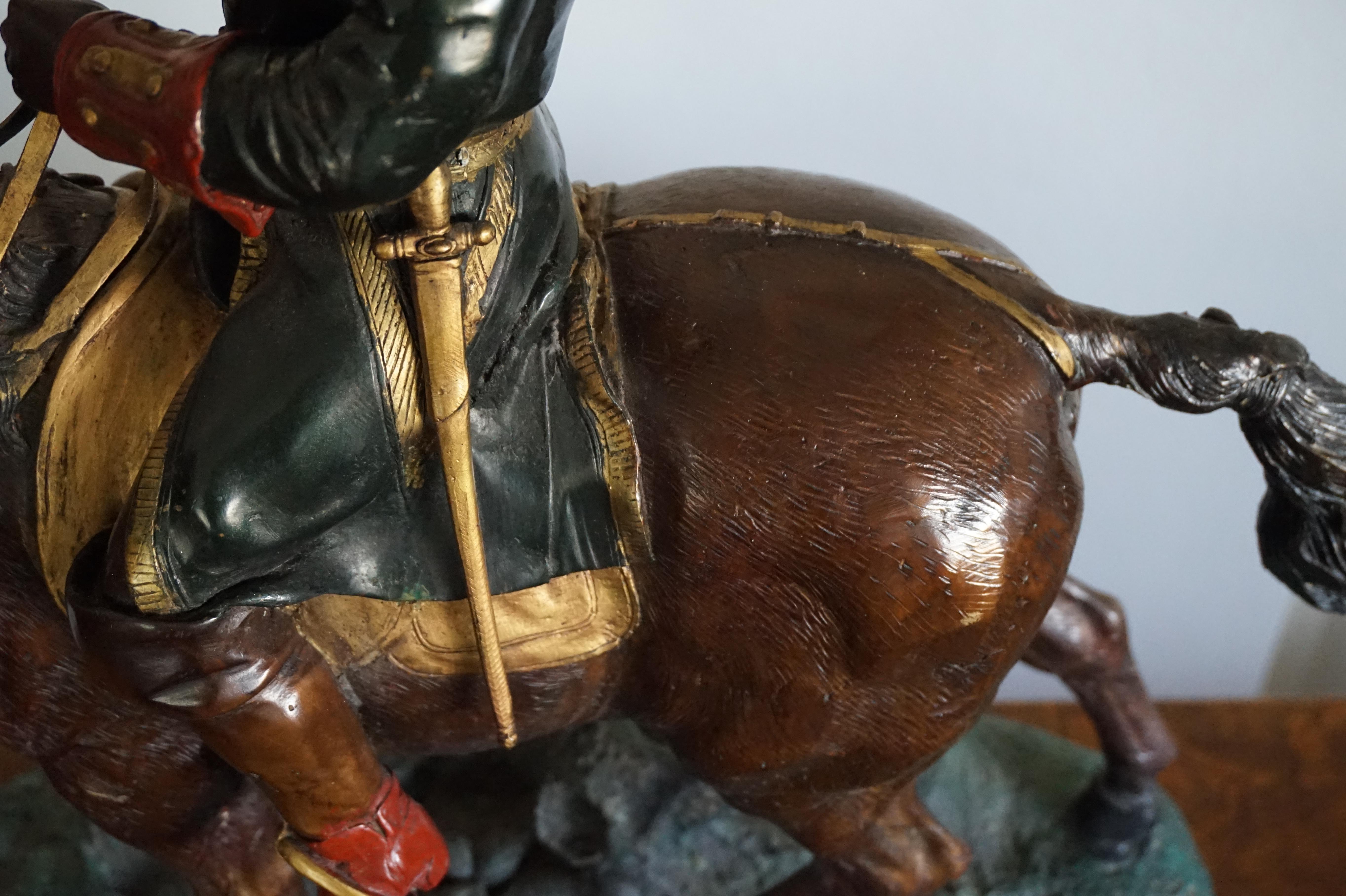 Polychromed Large Polychrome Painted Bronze Sculpture of a Young Horse Riding Napoleon For Sale