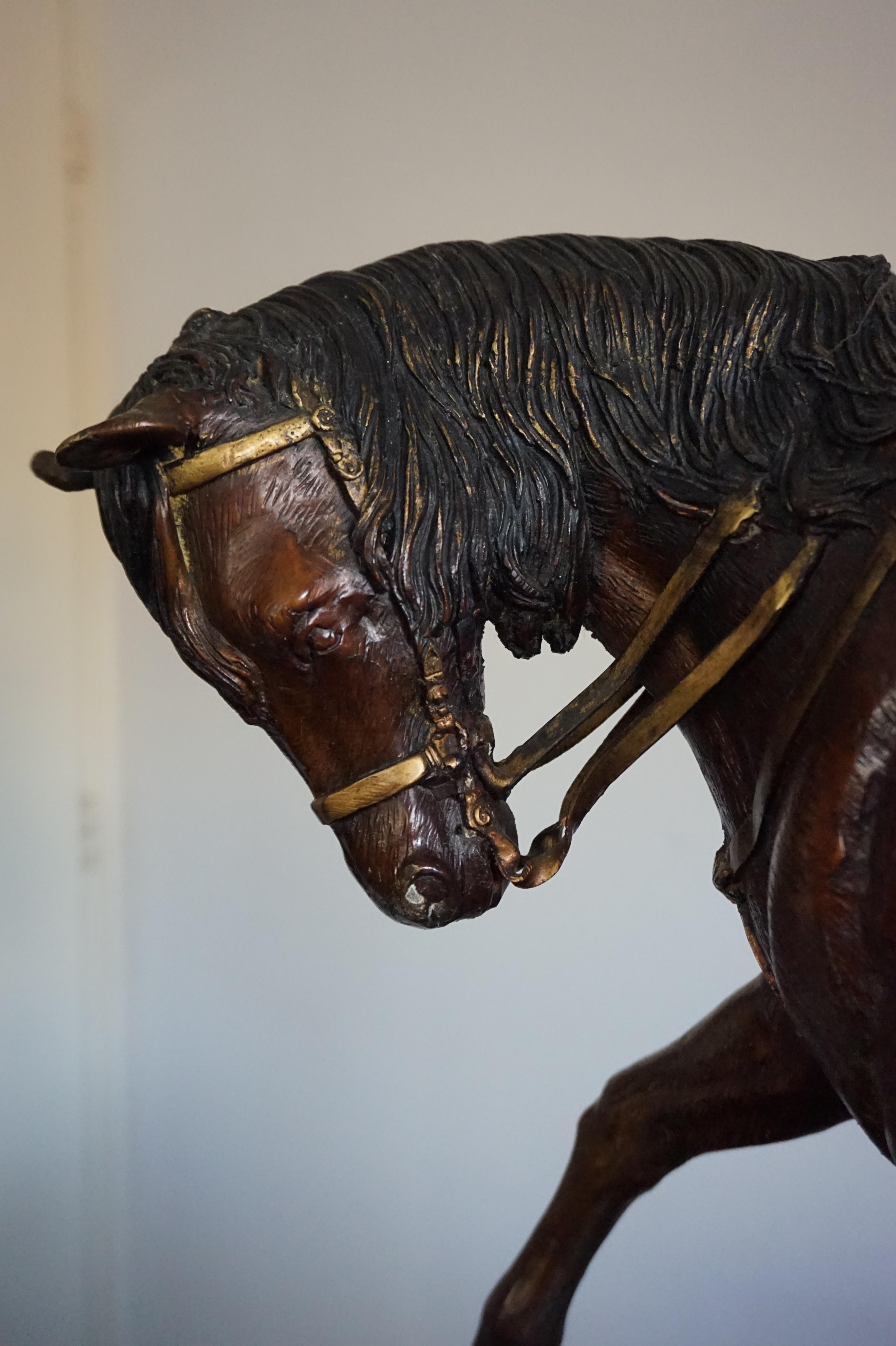 Large Polychrome Painted Bronze Sculpture of a Young Horse Riding Napoleon In Good Condition For Sale In Lisse, NL