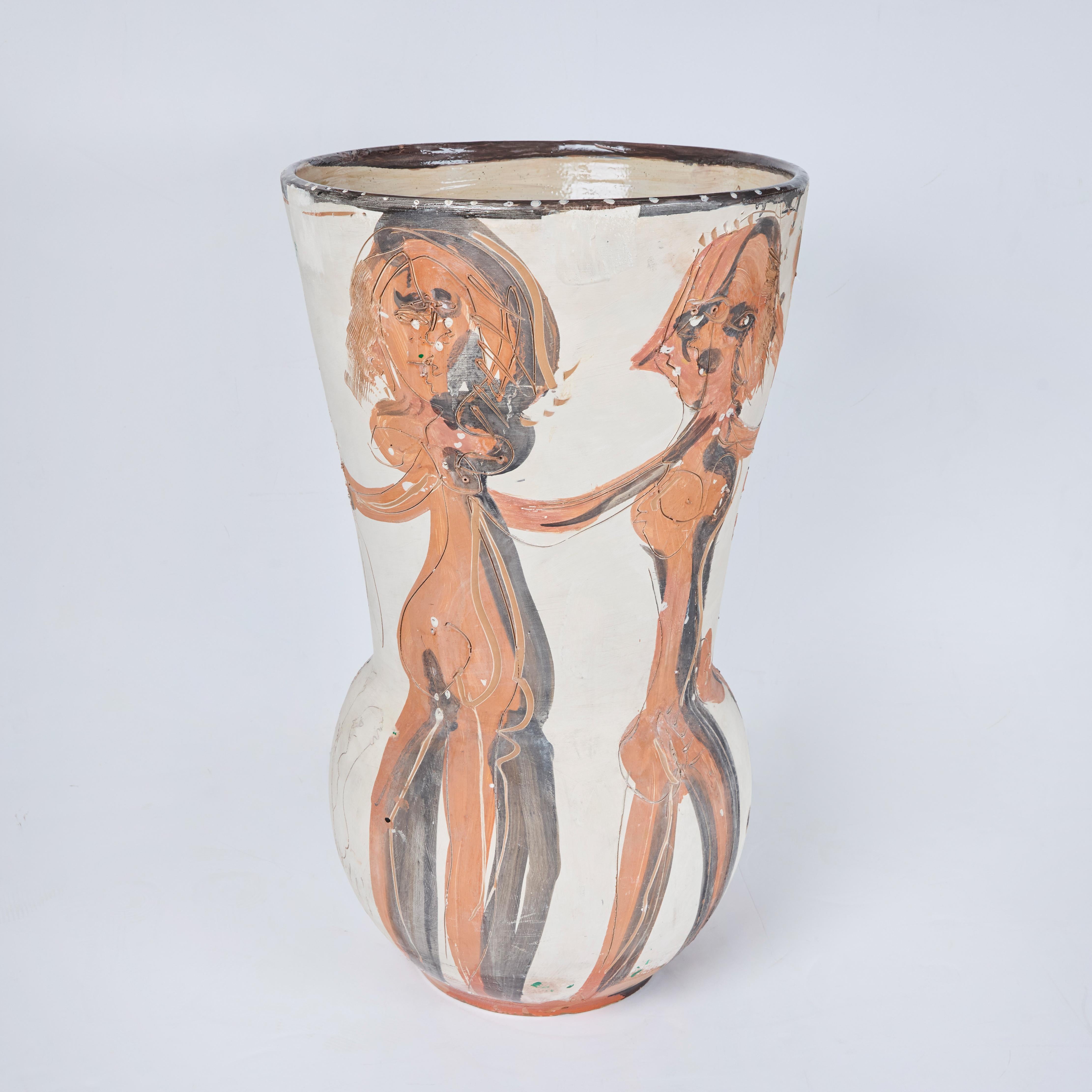 Italian Large Polychrome Pottery Vase For Sale