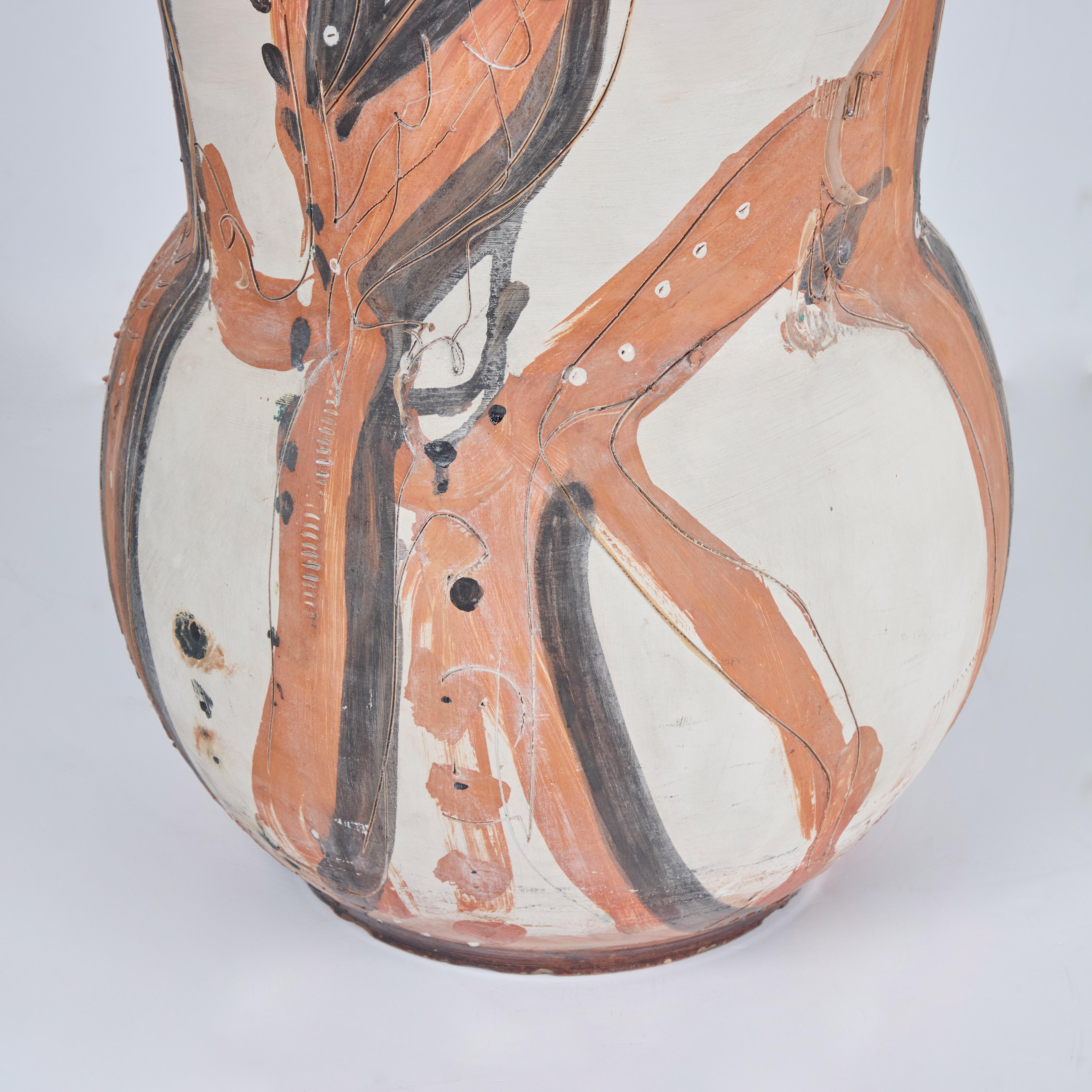 Large Polychrome Pottery Vase In Excellent Condition For Sale In Los Angeles, CA