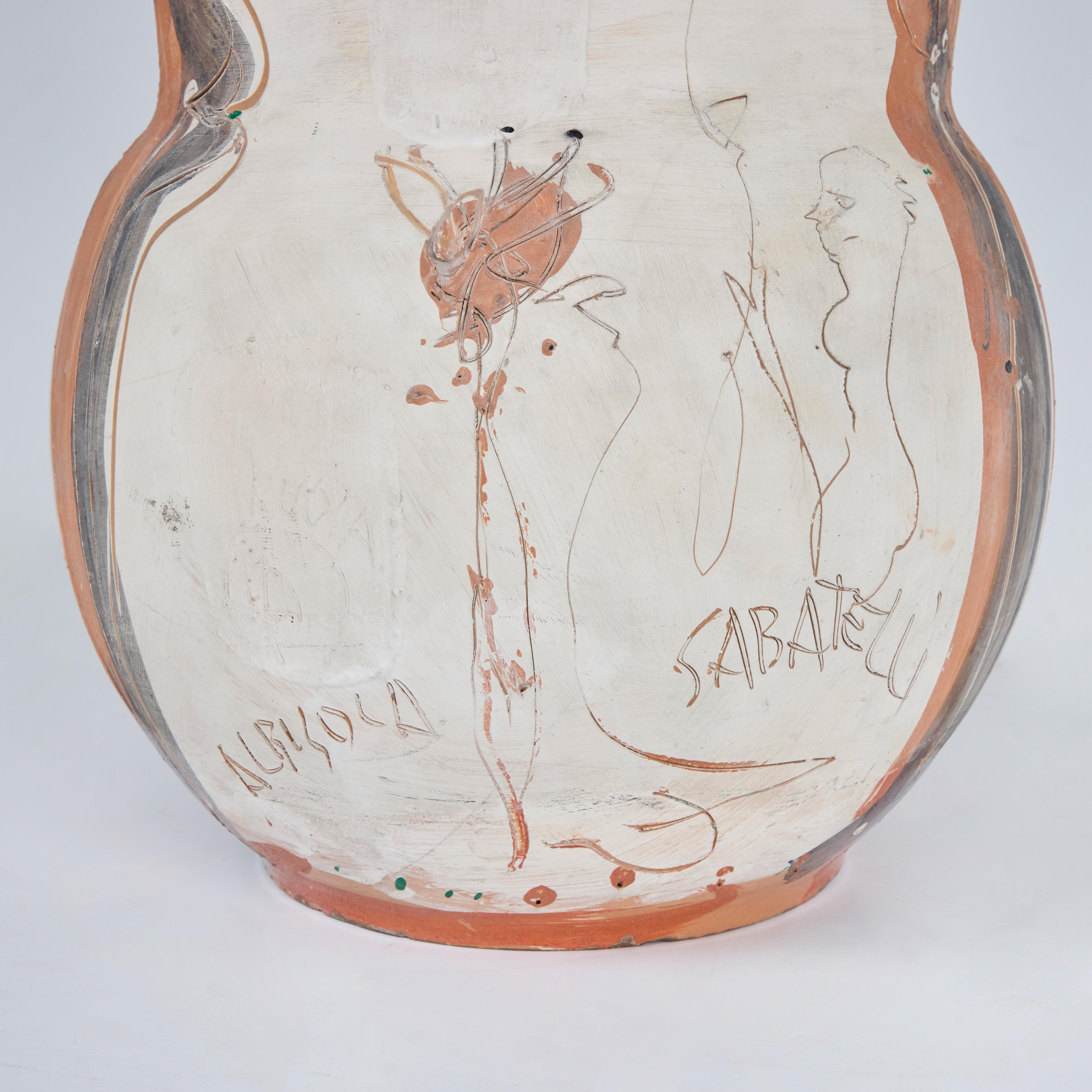 Mid-20th Century Large Polychrome Pottery Vase For Sale
