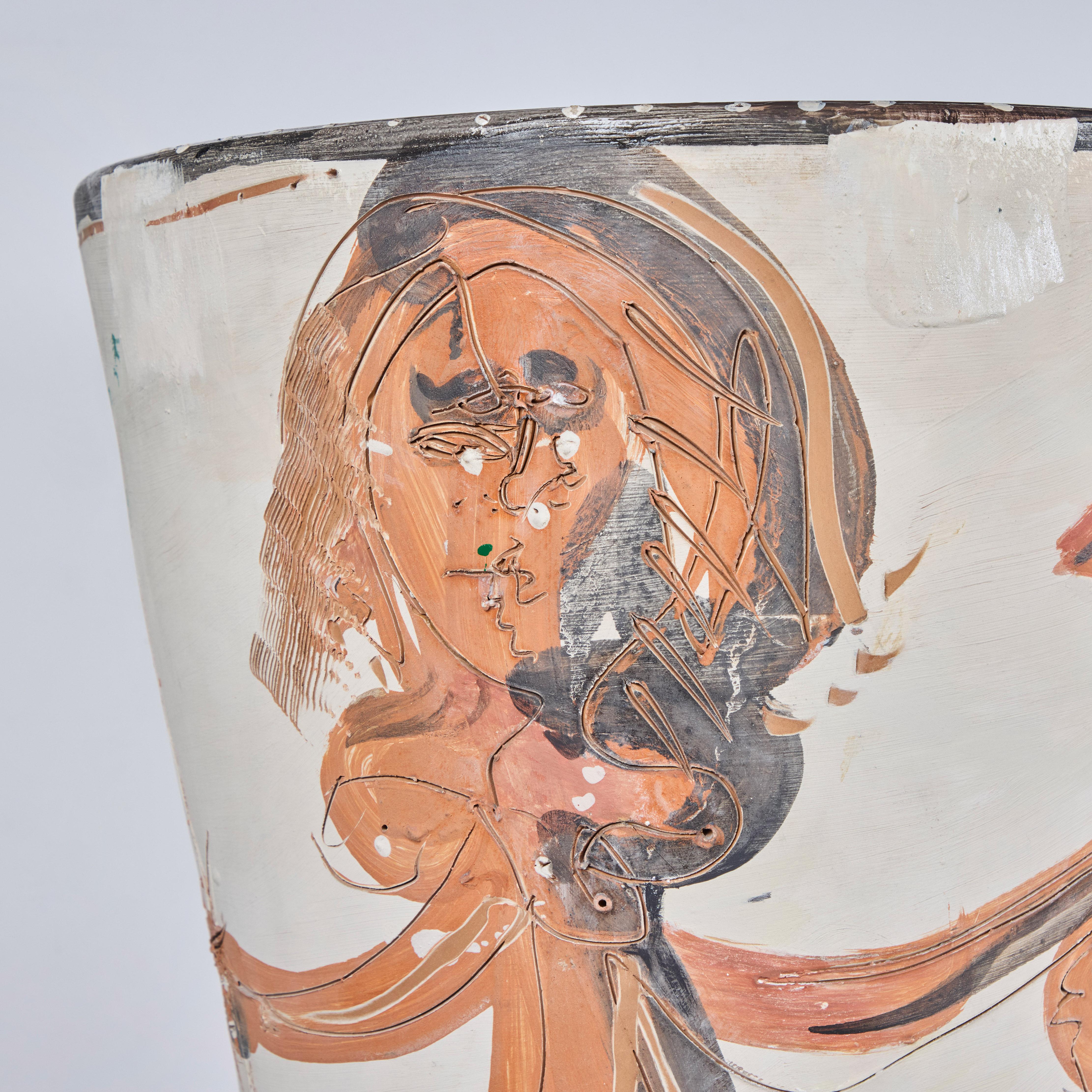 Clay Large Polychrome Pottery Vase For Sale