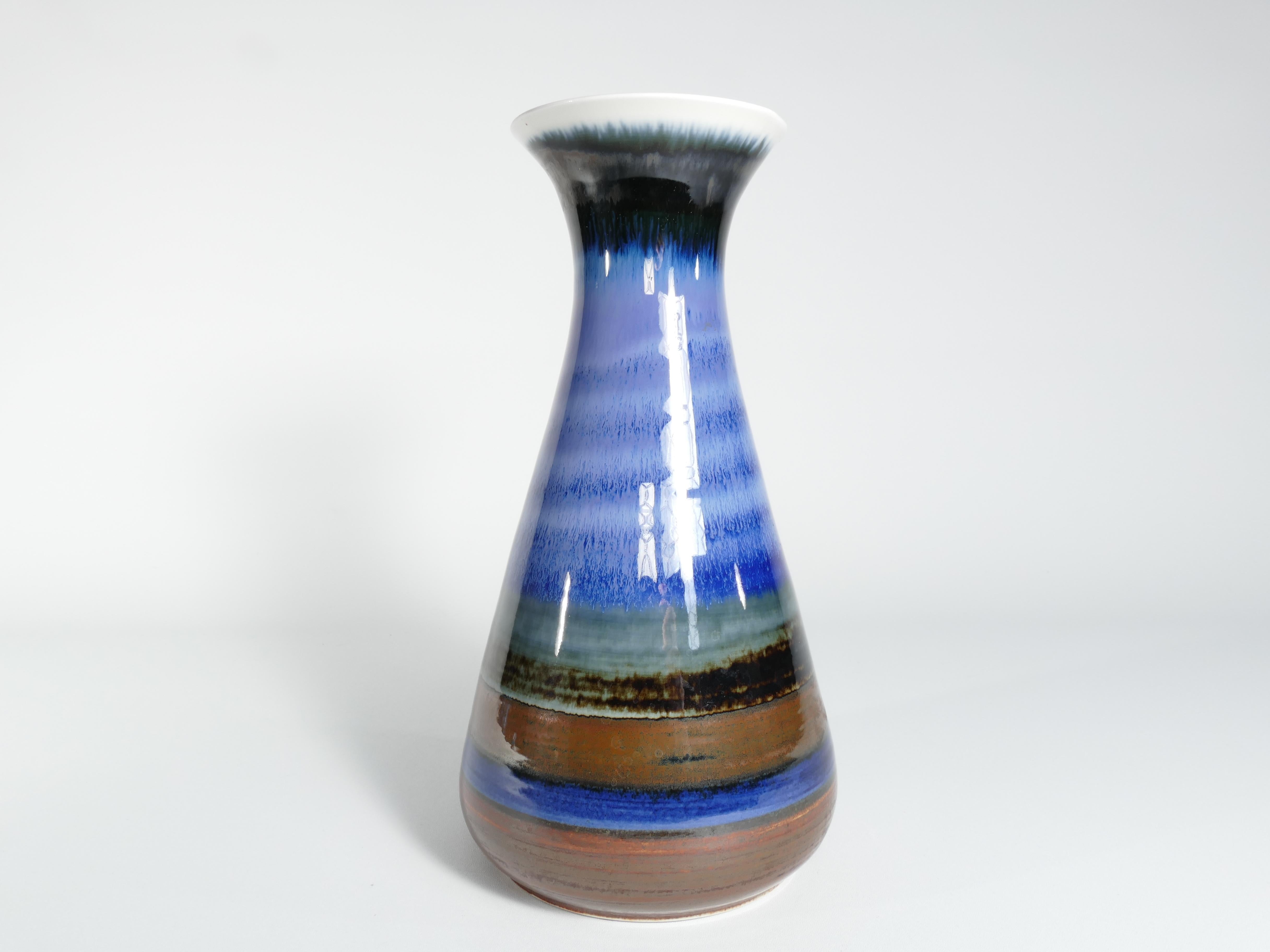 Scandinavian Modern Large Polychrome Stoneware Vase by Gösta Millberg, Rörstrand, Sweden, 1960s For Sale