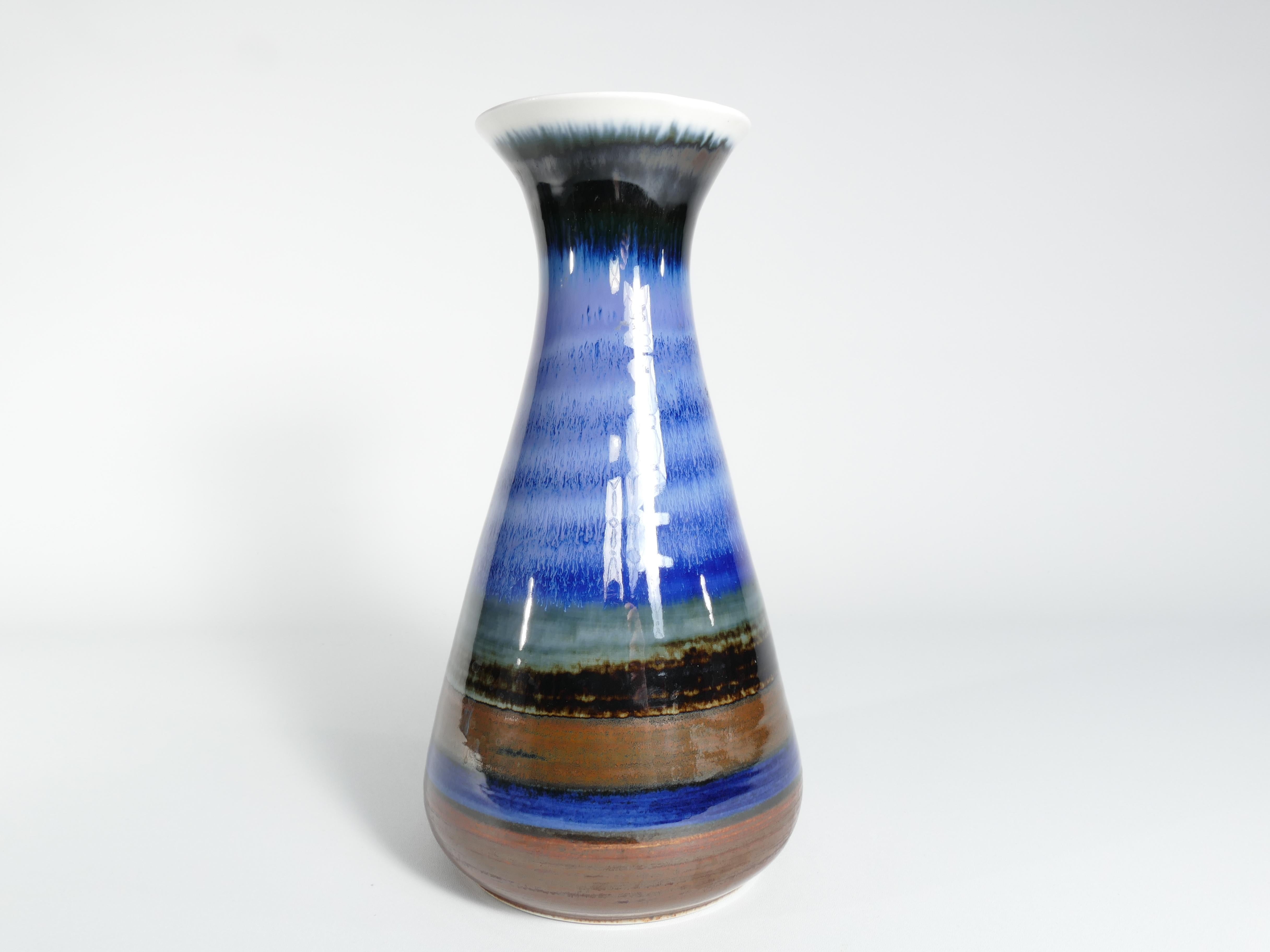 Swedish Large Polychrome Stoneware Vase by Gösta Millberg, Rörstrand, Sweden, 1960s For Sale