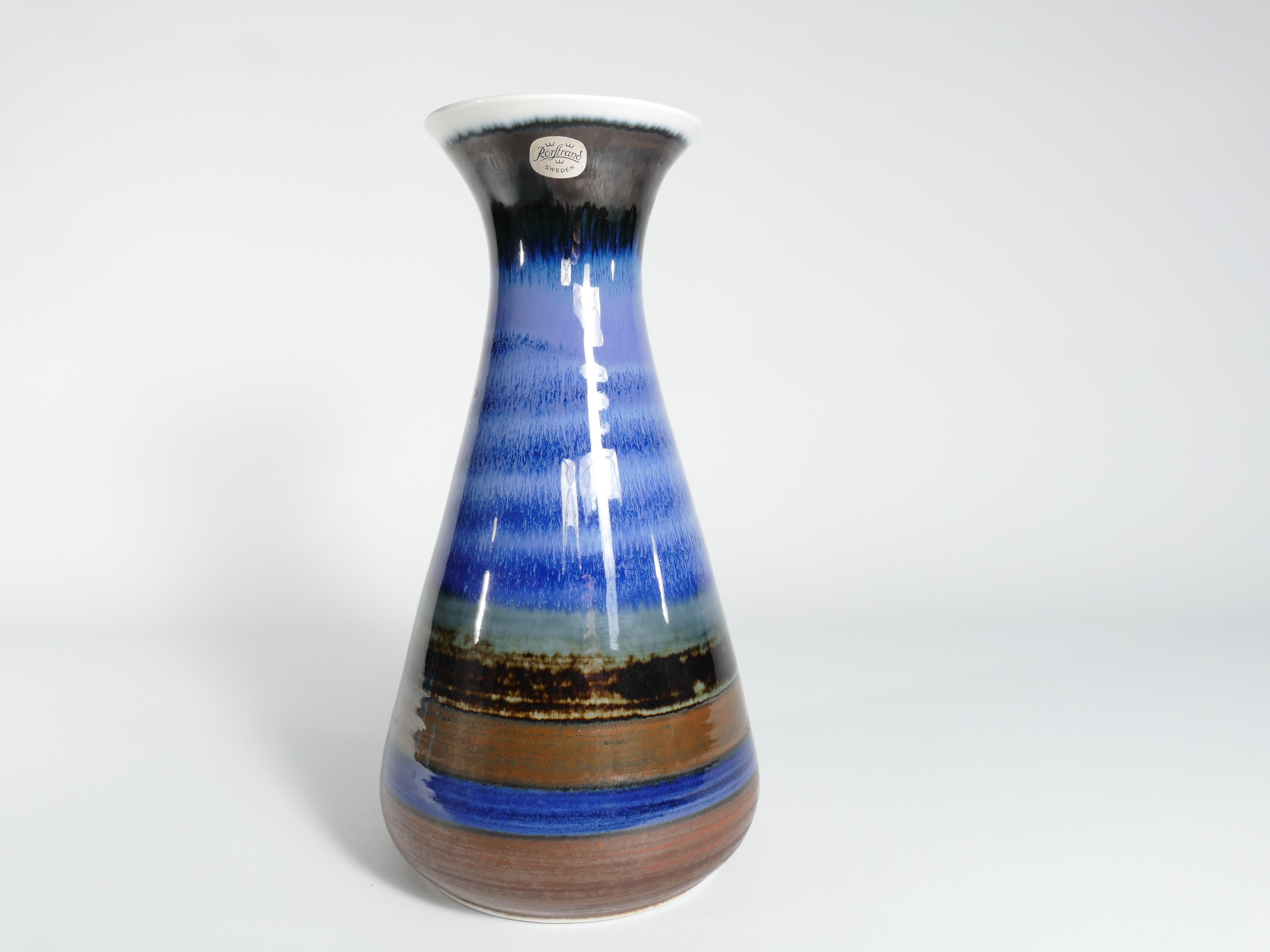 Glazed Large Polychrome Stoneware Vase by Gösta Millberg, Rörstrand, Sweden, 1960s For Sale