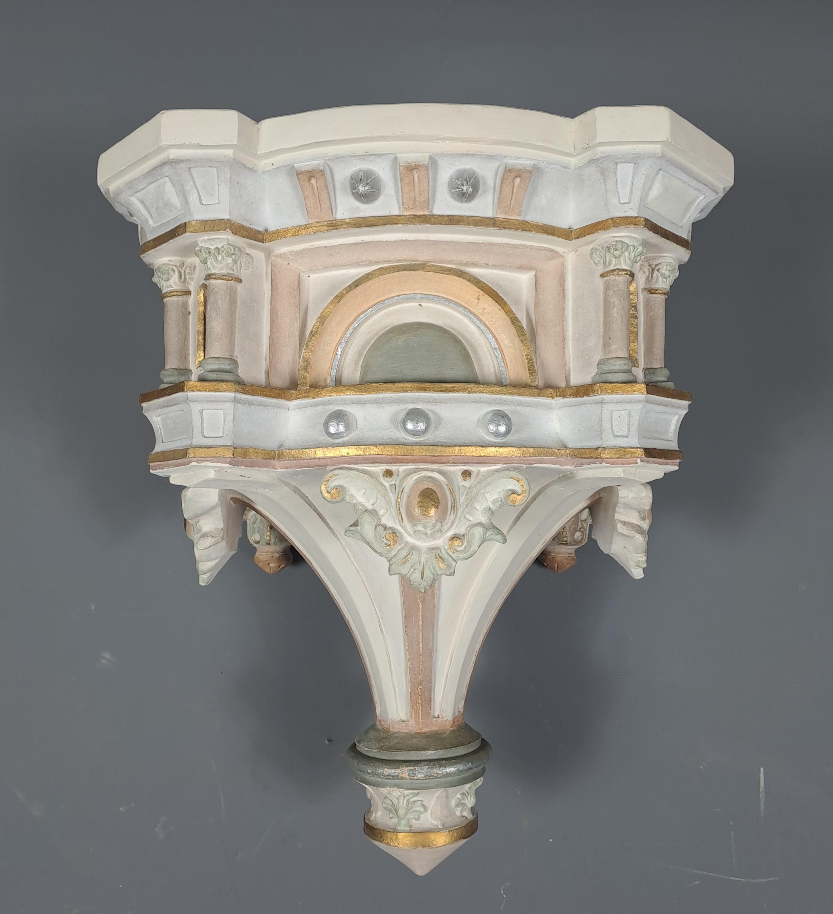 Large Polychrome Terracotta Wall Console For Sale 2