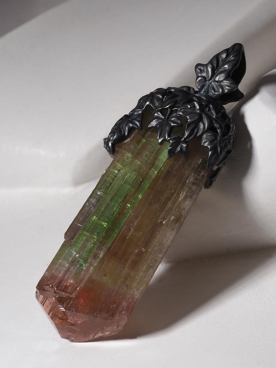 Large Tourmaline Crystal Black Silver Pendant Ivy collection For Sale 5