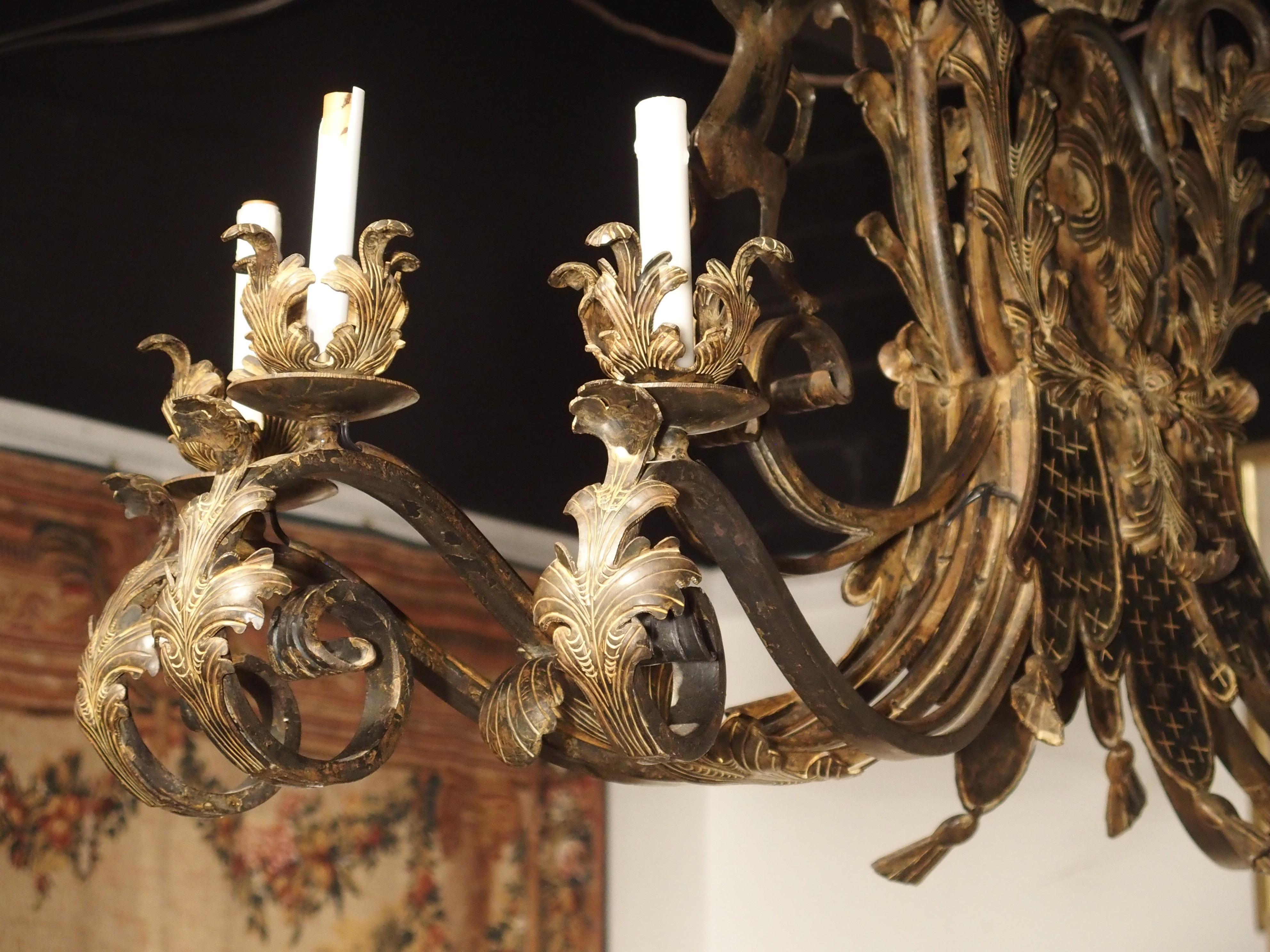 Large Polychrome Wrought Iron Stags Chandelier from France, 1900s 7