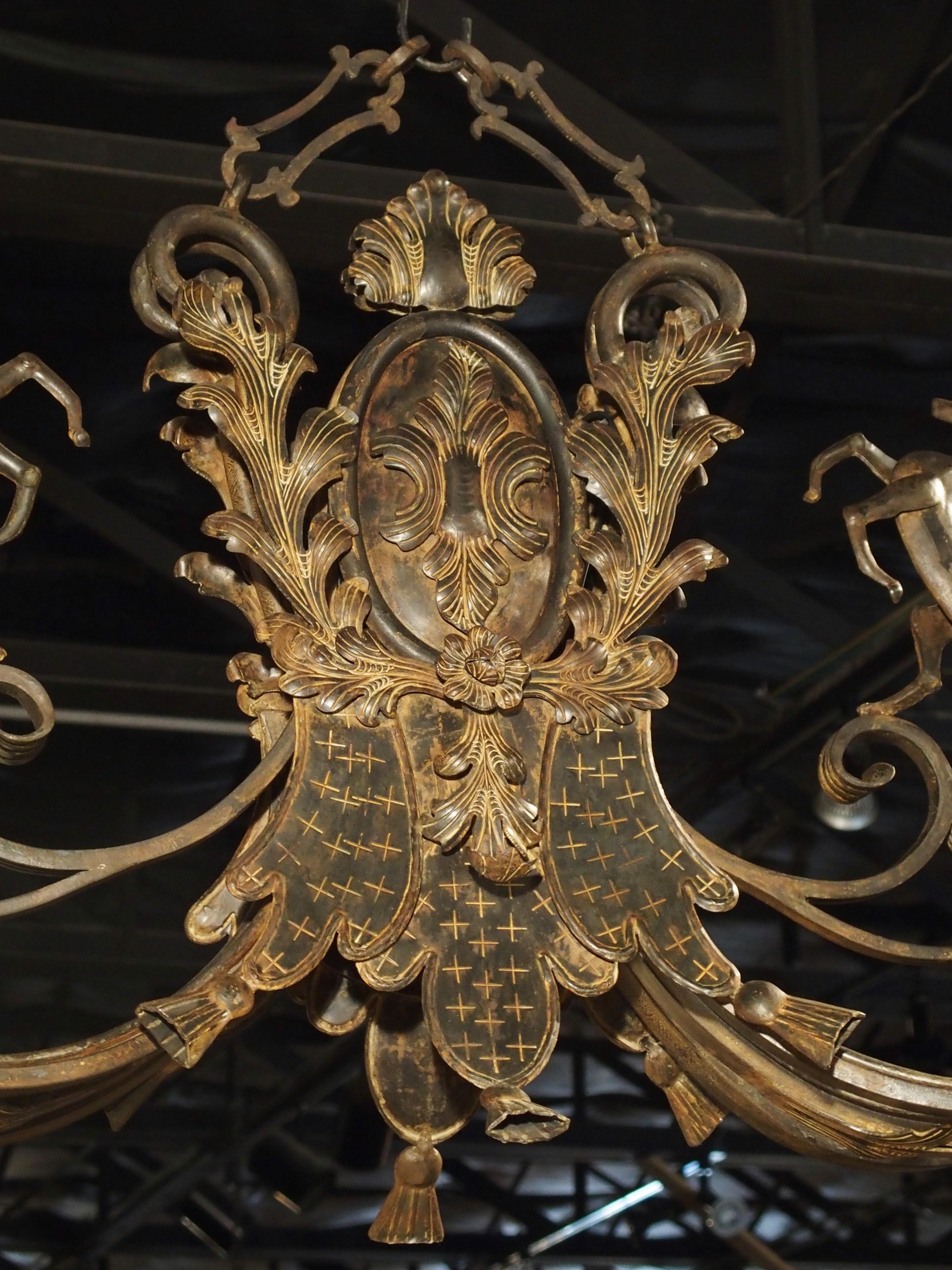 Large Polychrome Wrought Iron Stags Chandelier from France, 1900s 11