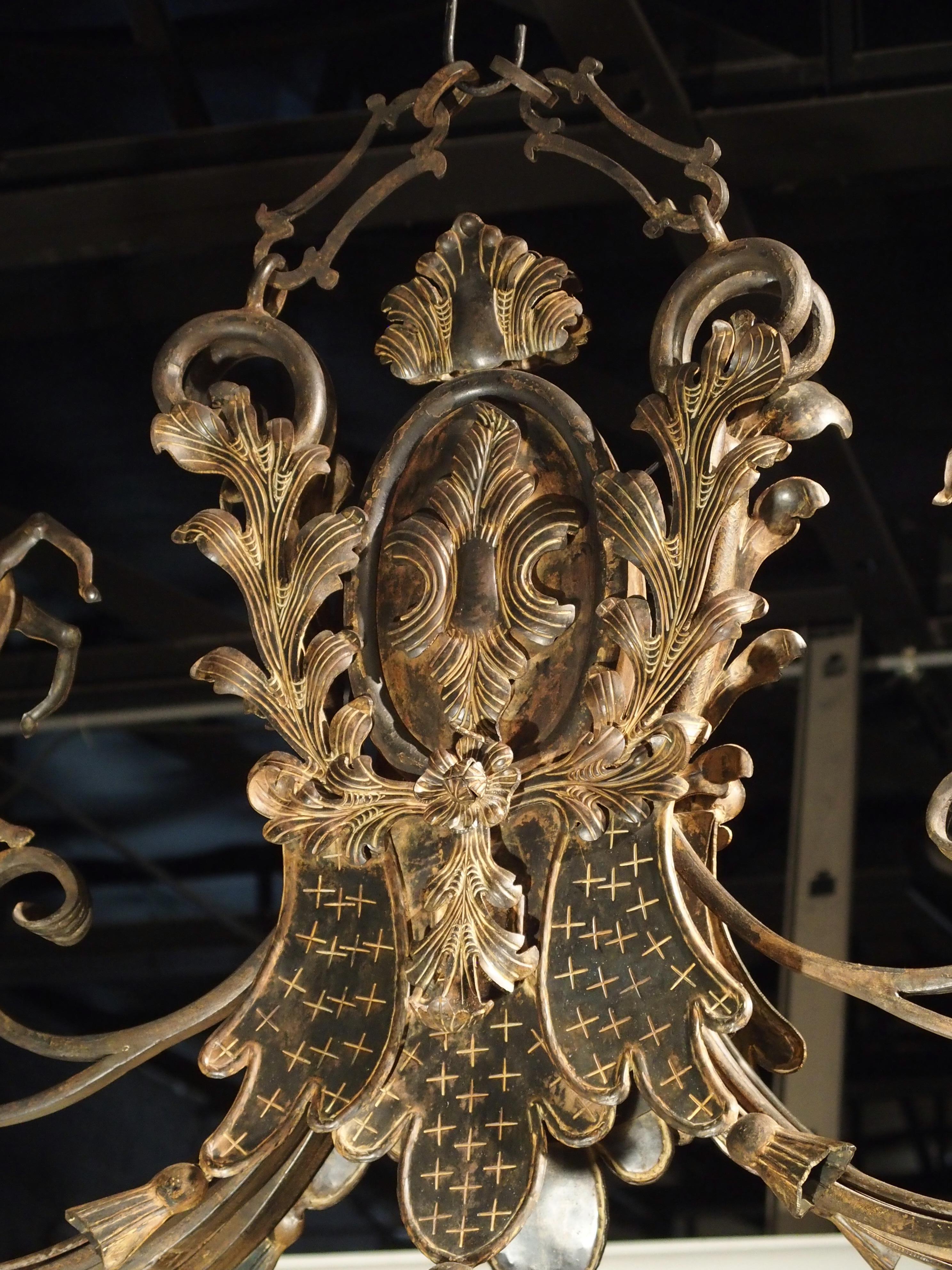French Large Polychrome Wrought Iron Stags Chandelier from France, 1900s