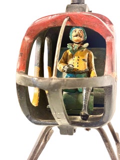 Large Polychromed Wooden Helicopter Sculpture with Metal Details