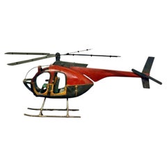 Large Polychromed Wooden Helicopter Sculpture with Metal Details