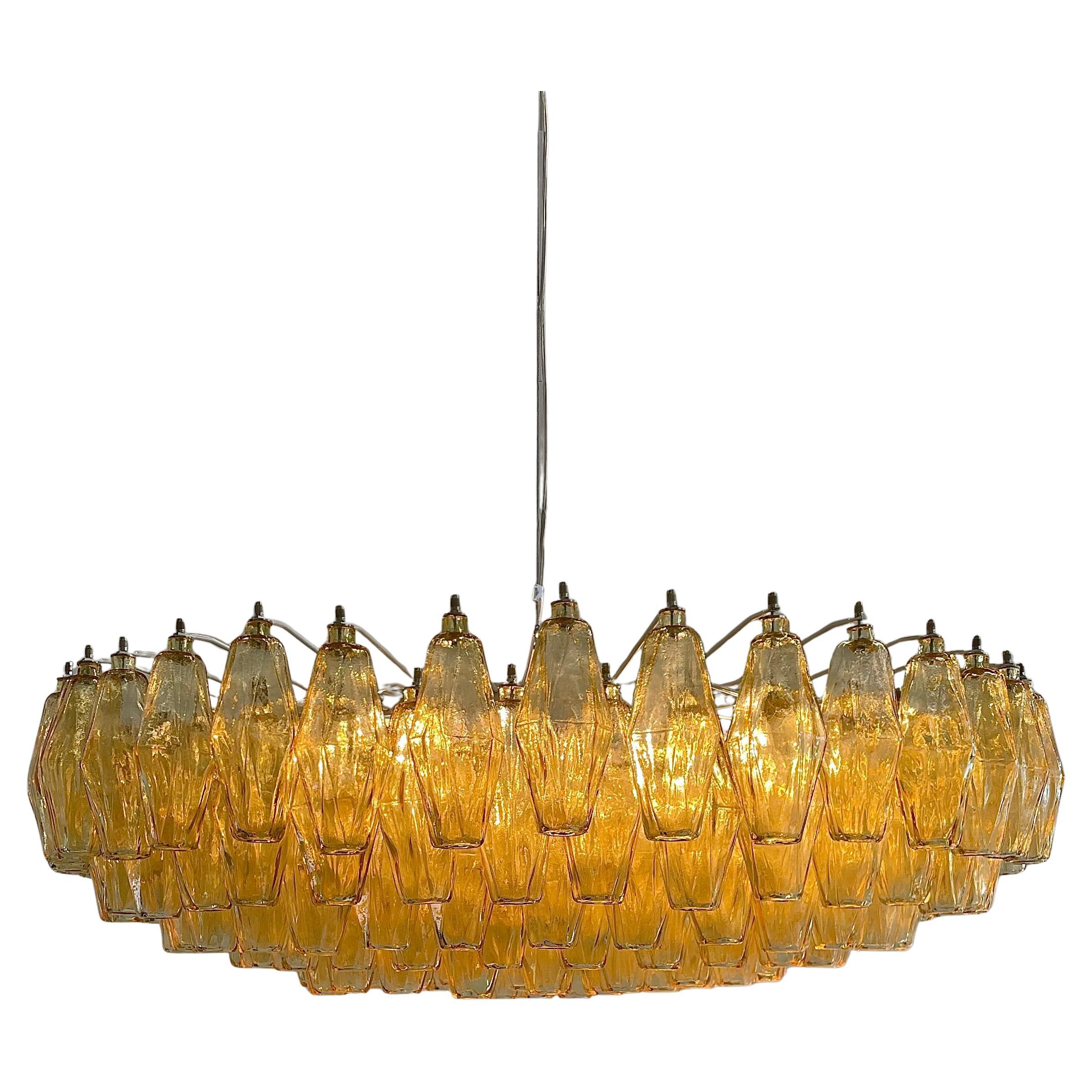 Large Polyhedron Amber Glass Chandelier