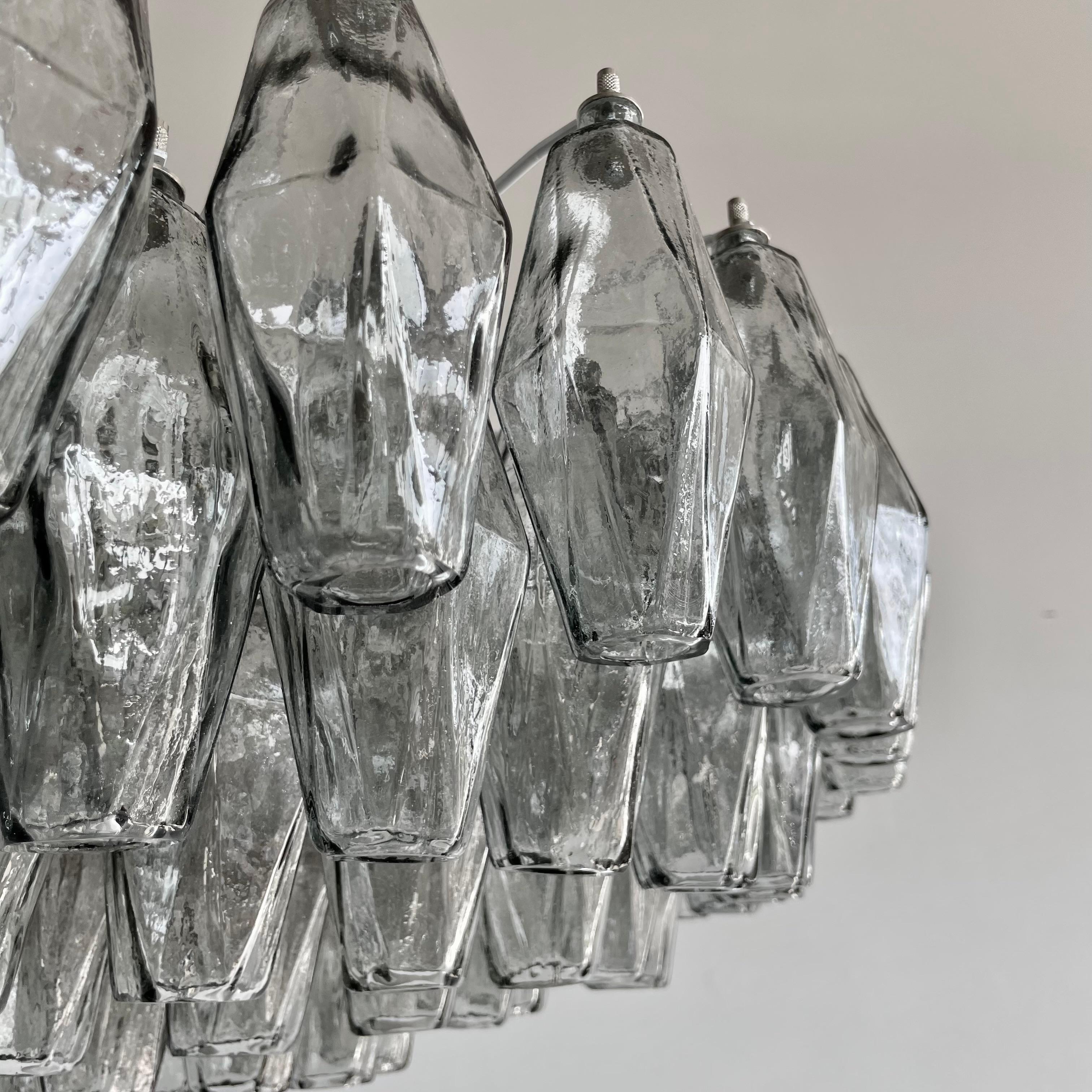 Mid-Century Modern Large Polyhedron Grey Glass Chandelier by Carlo SCARPA