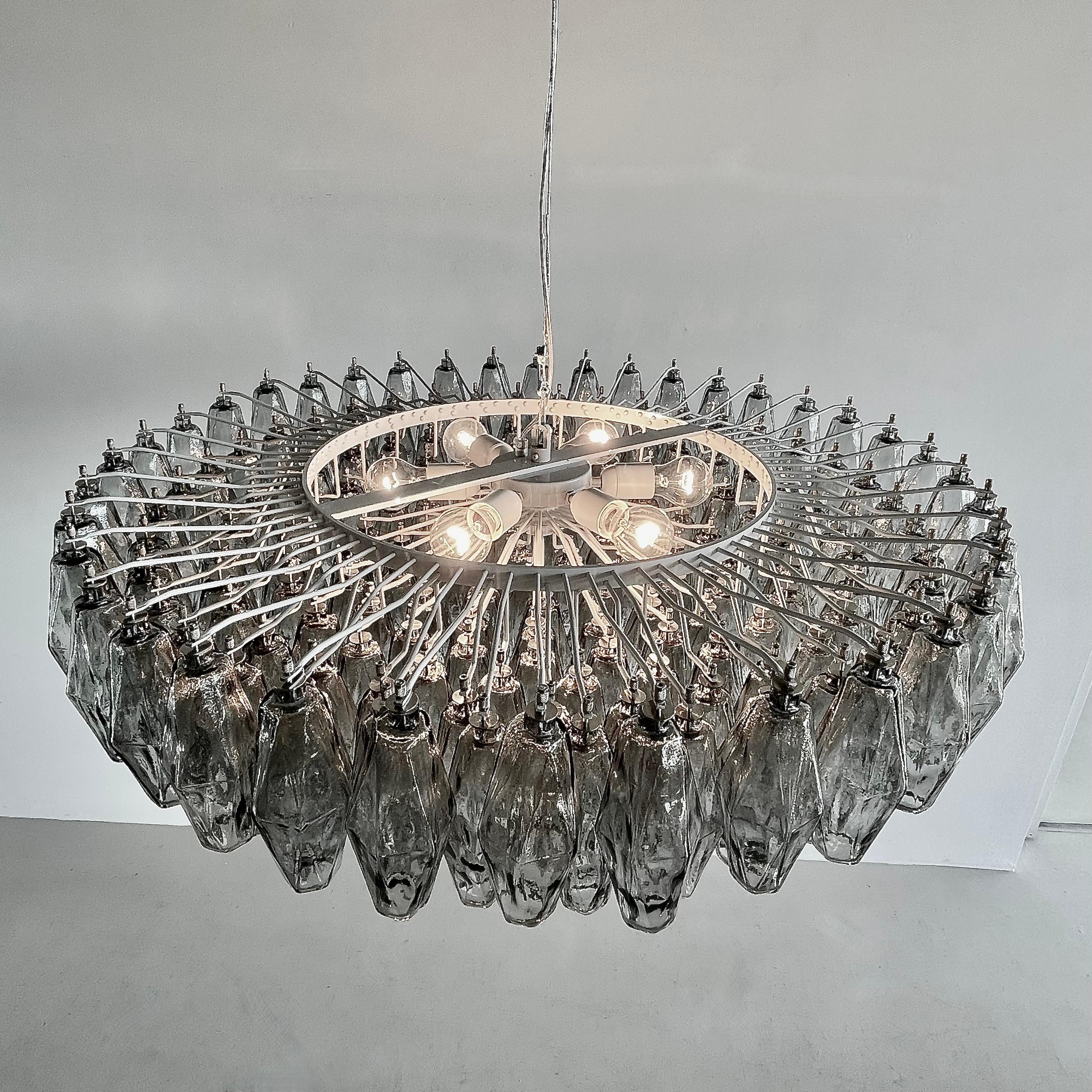 Contemporary Large Polyhedron Grey Glass Chandelier by Carlo SCARPA