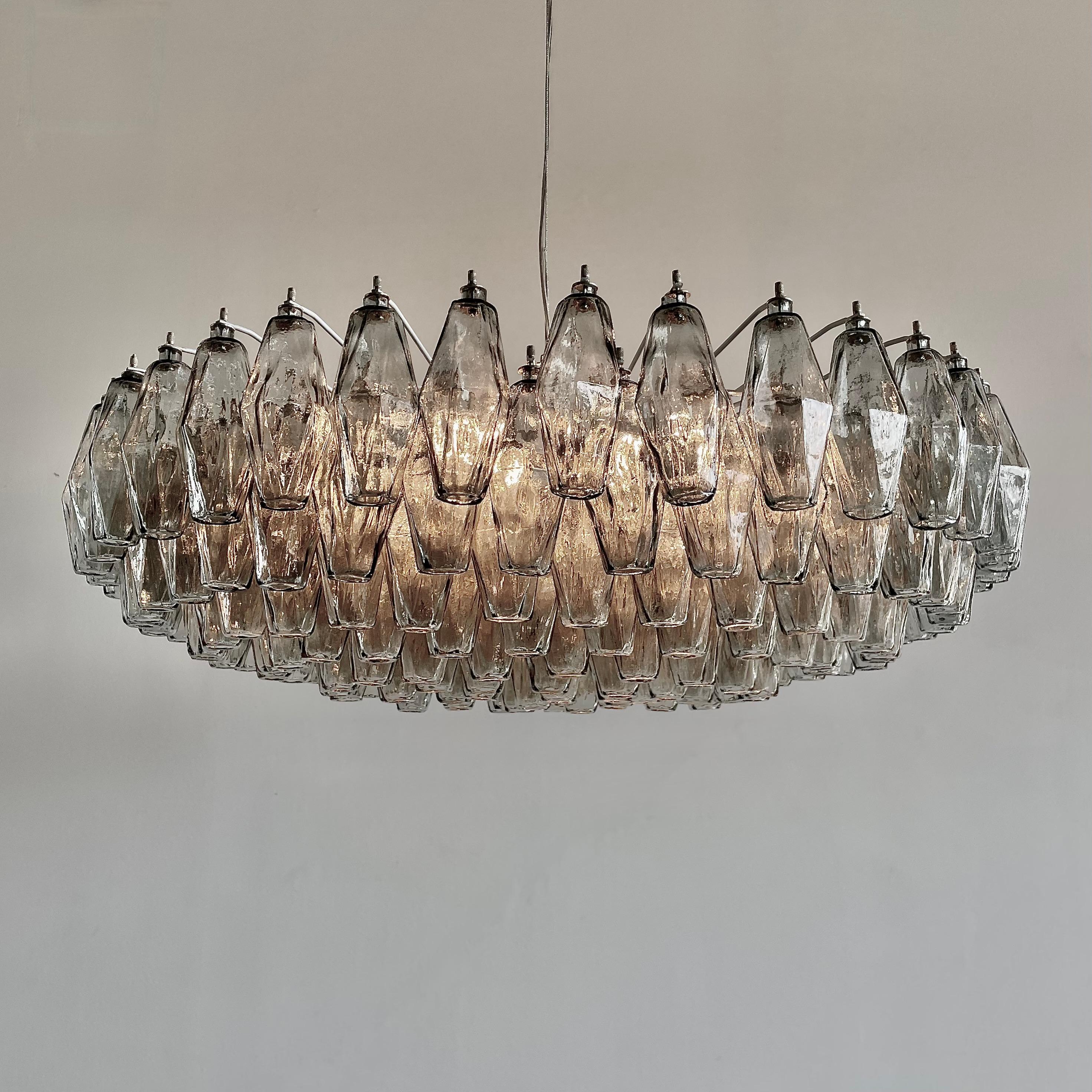 Metal Large Polyhedron Grey Glass Chandelier by Carlo SCARPA