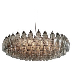 Large Polyhedron Grey Glass Chandelier by Carlo SCARPA