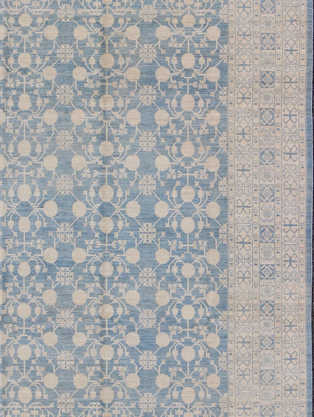 Large Pomegranate Design Modern Khotan Rug in Light Blue and Cream In New Condition For Sale In Atlanta, GA