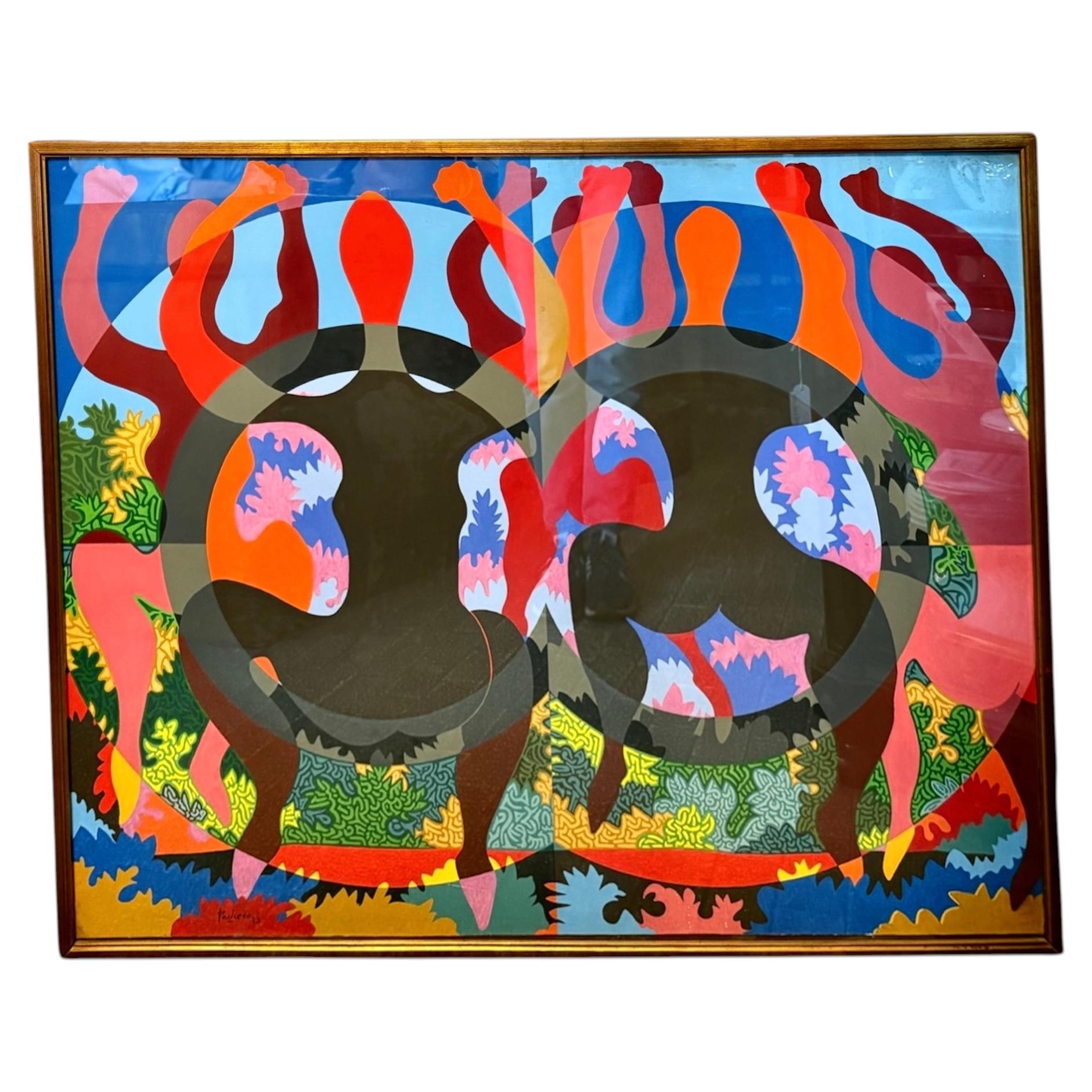 Large Pop Art Acrylic Painting "Danza Circolare" by Julián Pacheco, Italy 1973