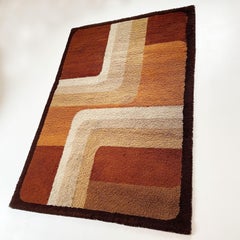 Large Pop Art CUBIC Vintage Multi-Color High Pile Cotton Rug by Besmer, 1970s