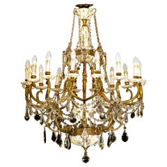 Antique Large Porcelain And Crystal, Gilt Bronze Chandelier, 19th Century