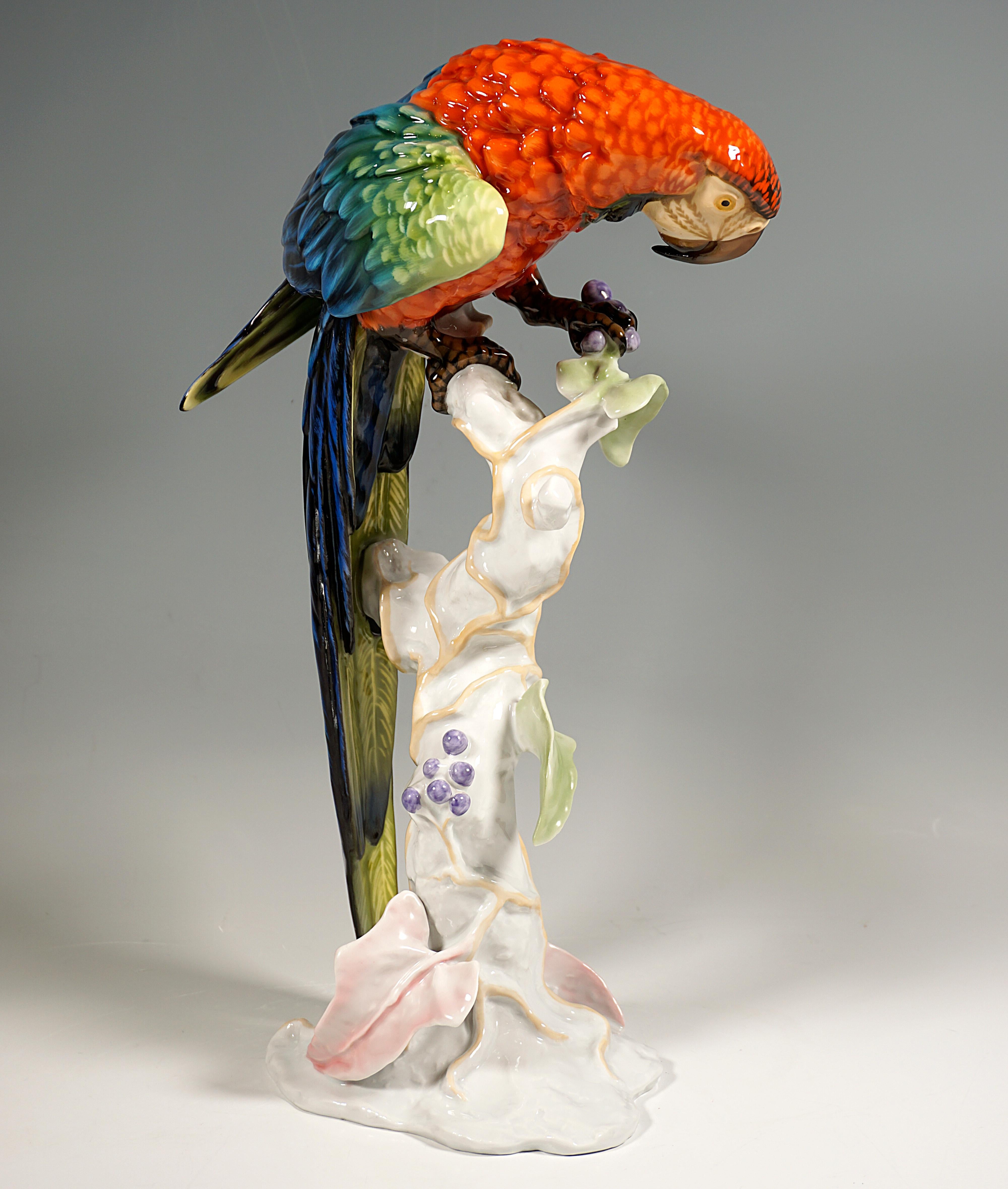 Art Nouveau Large Porcelain Animal Figure, Macaw on a Trunk, Rosenthal Germany, Mid-20th