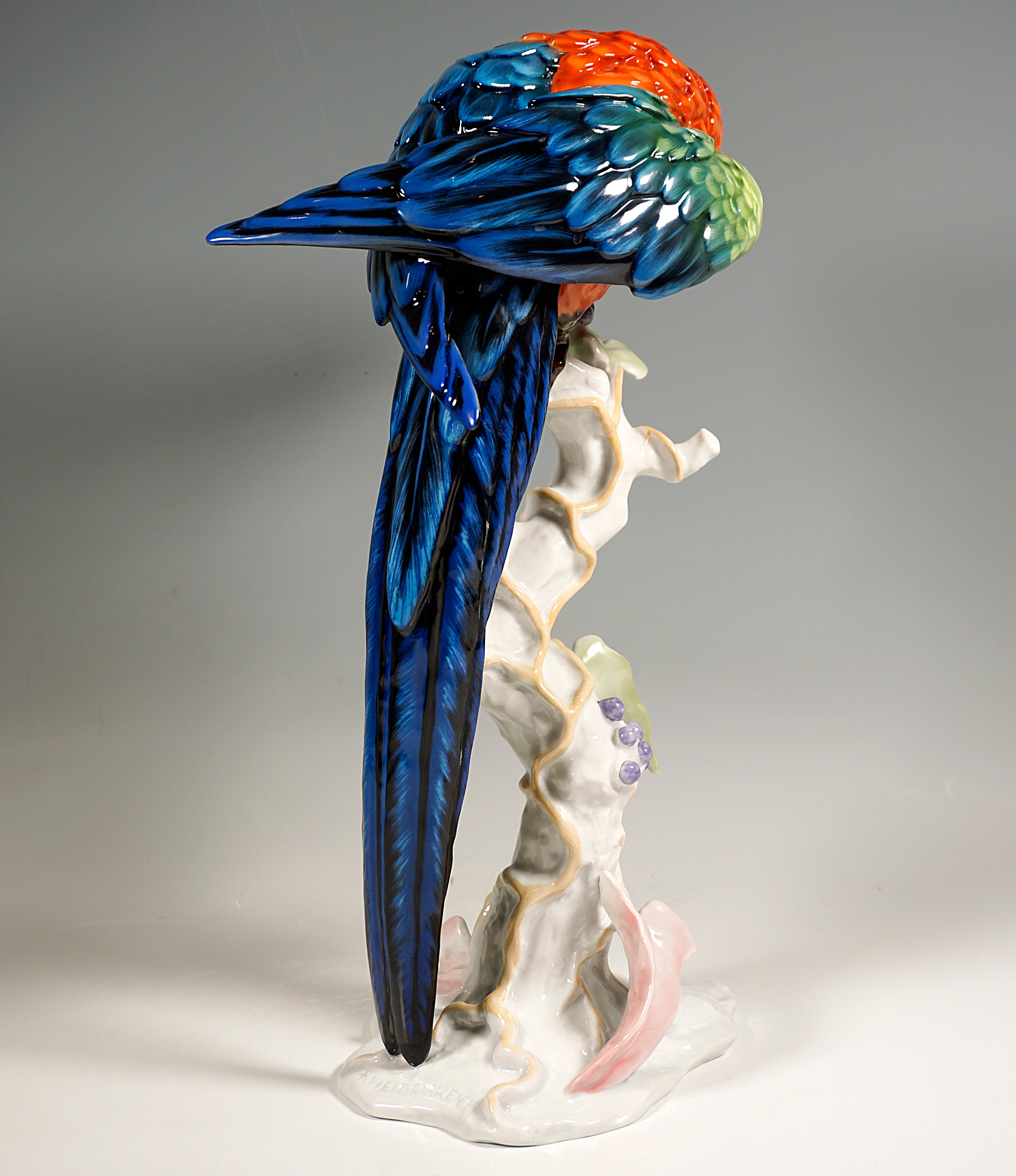Hand-Painted Large Porcelain Animal Figure, Macaw on a Trunk, Rosenthal Germany, Mid-20th