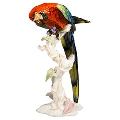 Large Porcelain Animal Figure, Macaw on a Trunk, Rosenthal Germany, Mid-20th