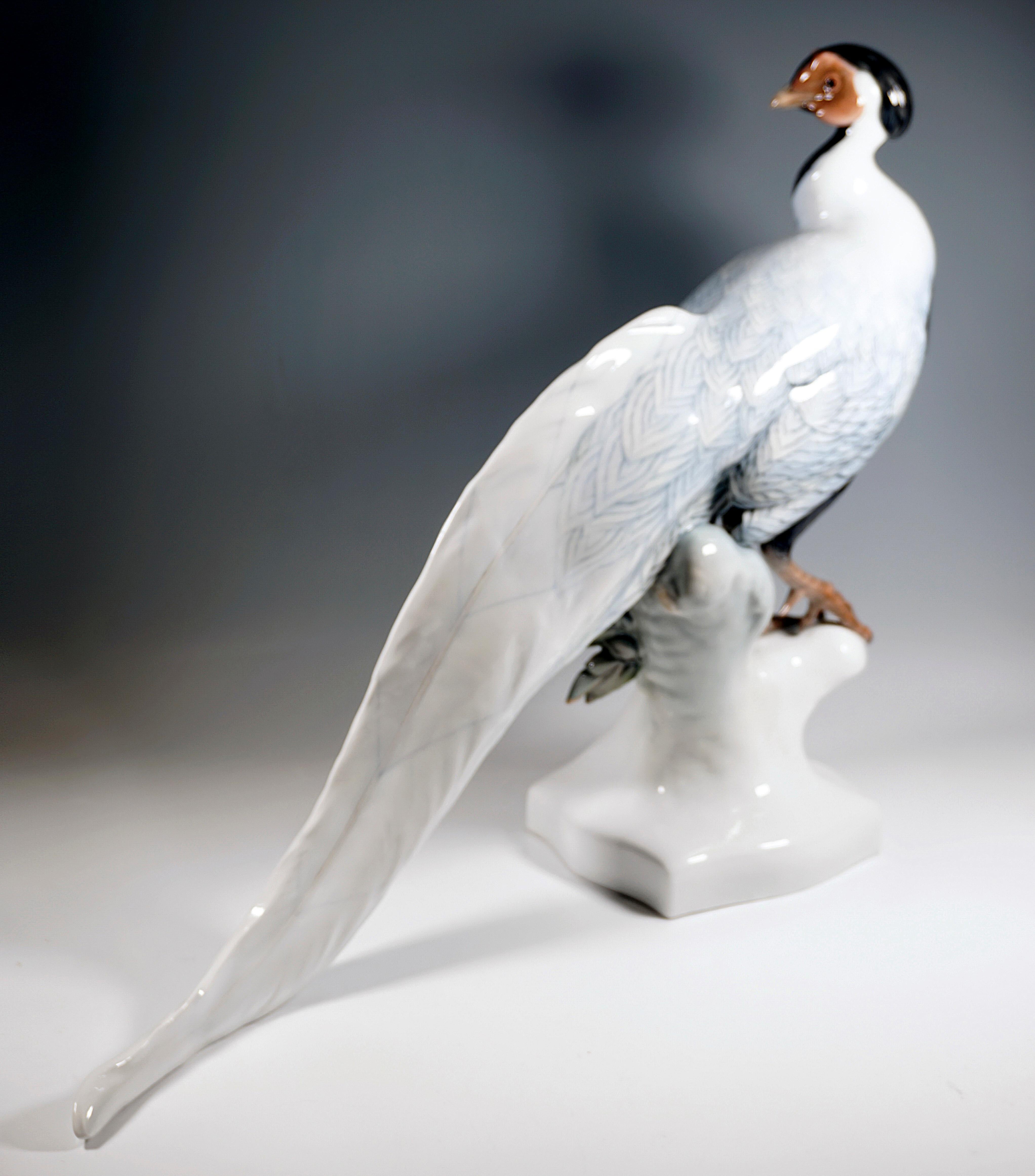 Art Deco Large Porcelain Animal Figure, Silver Pheasant, Rosenthal Selb Germany, C. 1923 For Sale