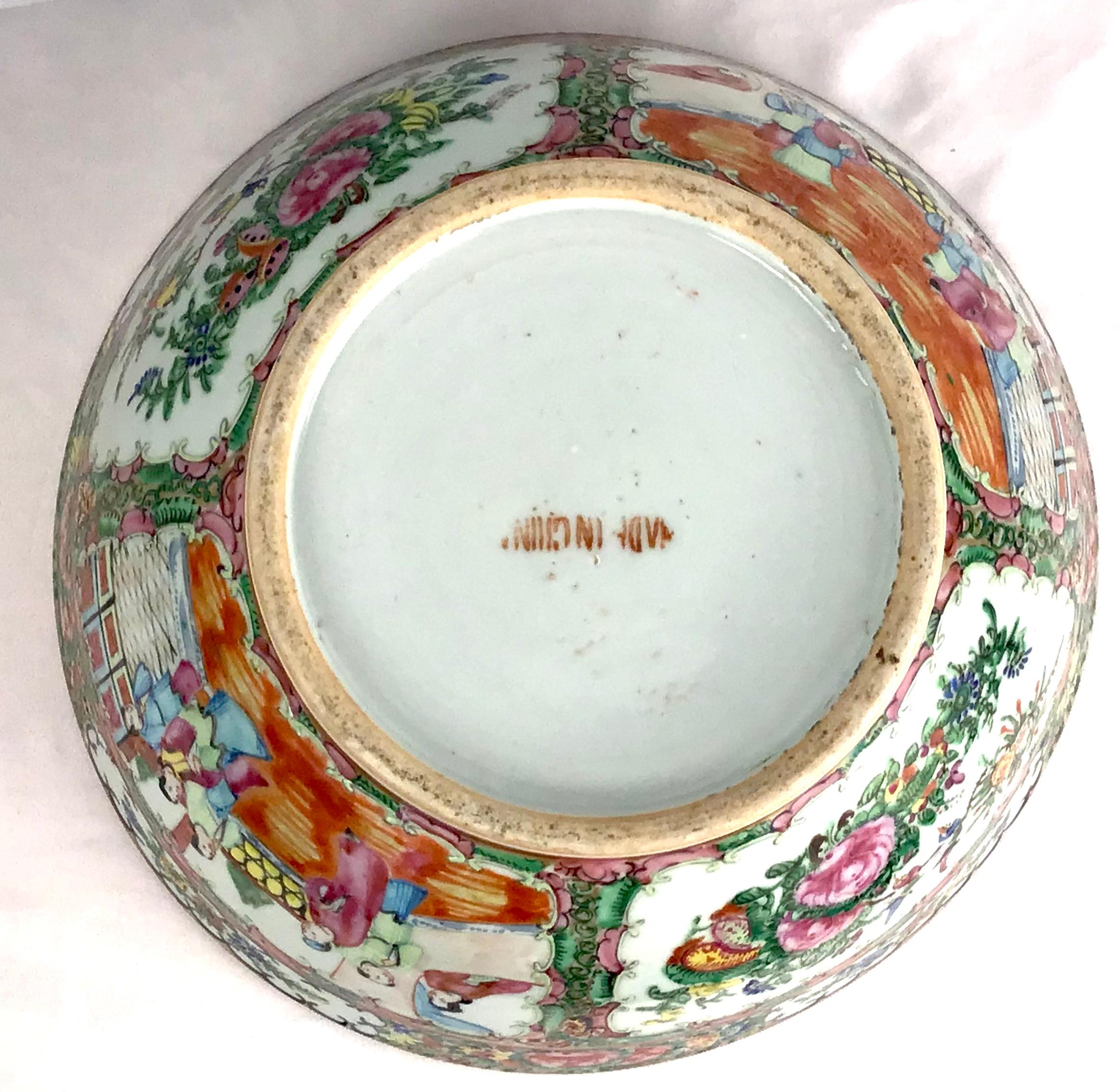 19th Century Large Porcelain Chinese Export Rose Medallion Bowl For Sale