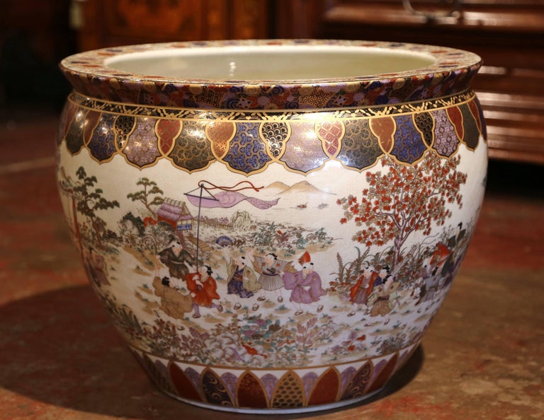 Large Porcelain Chinese Fishbowl Planter with Classic Oriental