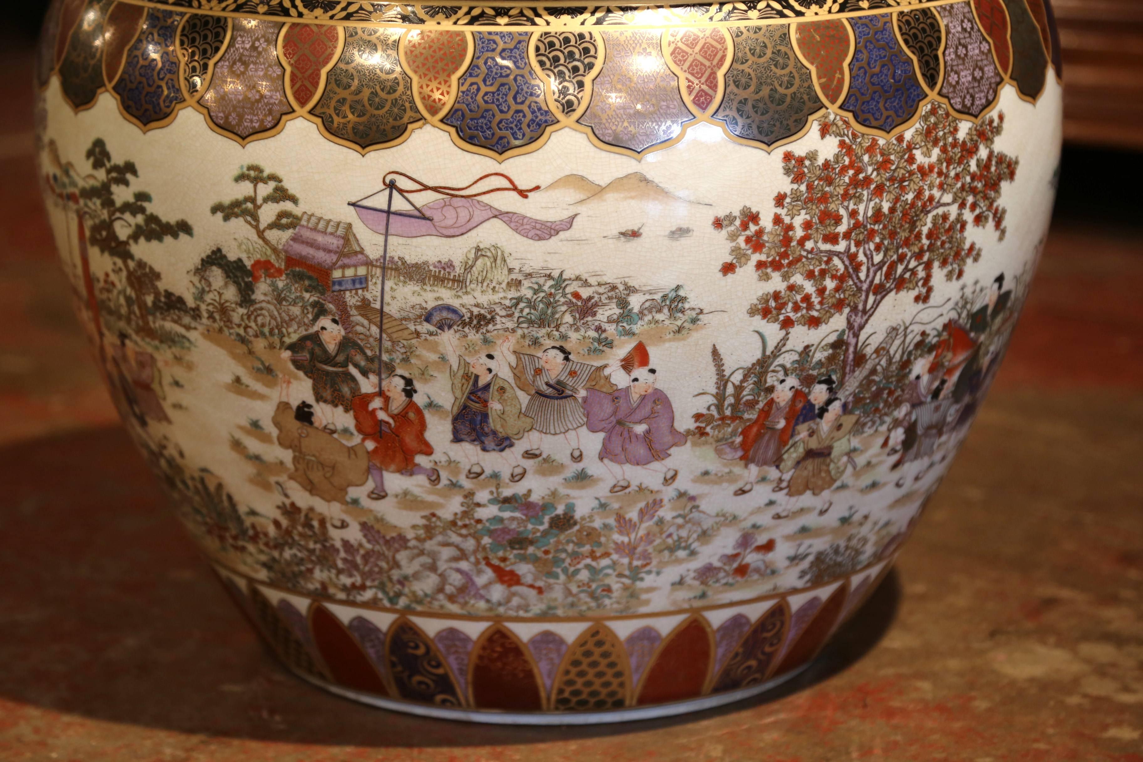 Large Porcelain Chinese Fishbowl Planter with Classic Oriental Decorations 1