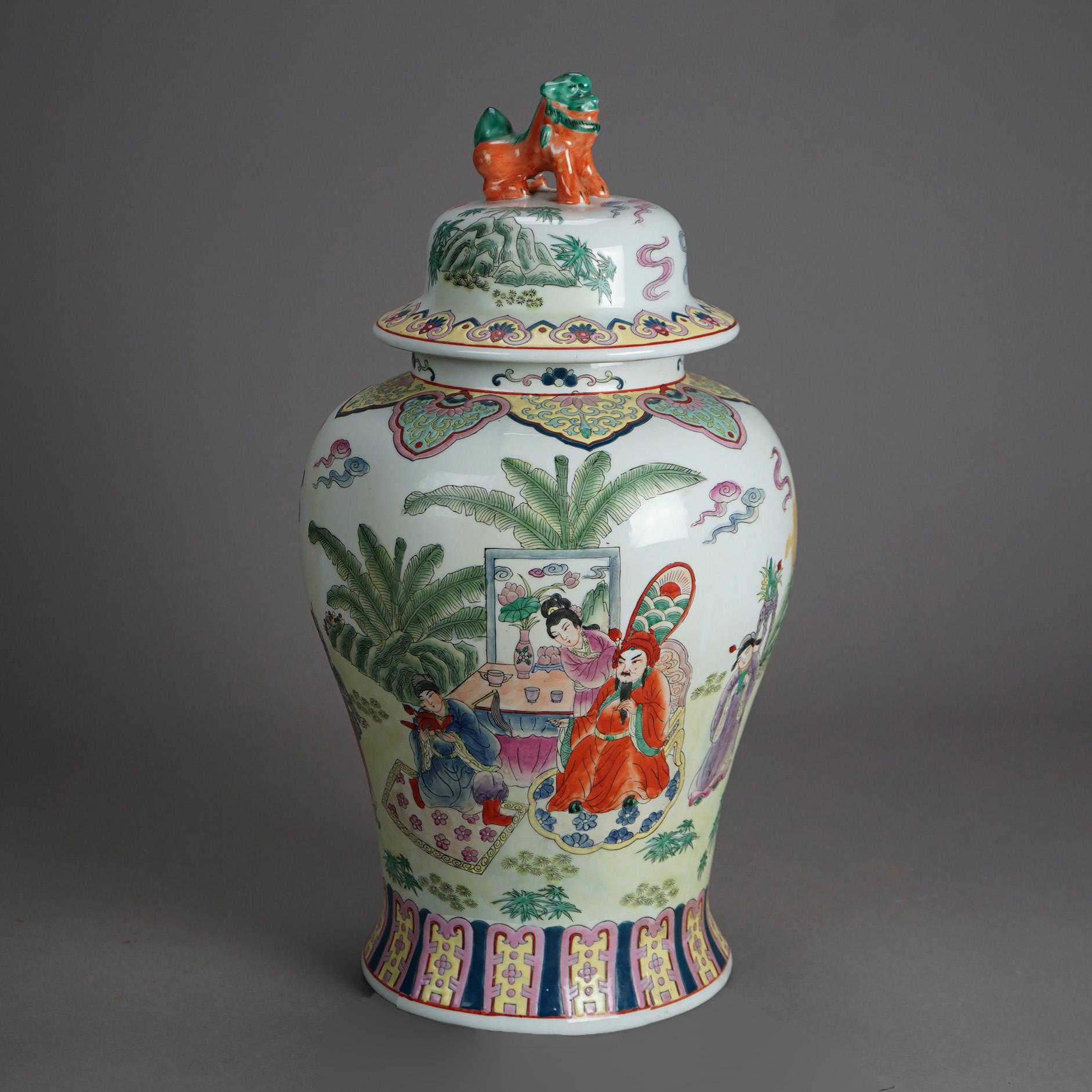 Large Porcelain Chinese Urn with Hand Enameled Decoration 20thC For Sale 5