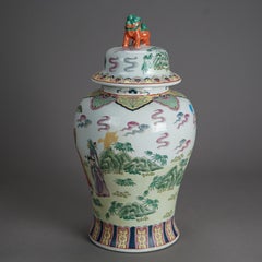 Large Porcelain Chinese Urn with Hand Enameled Decoration 20thC