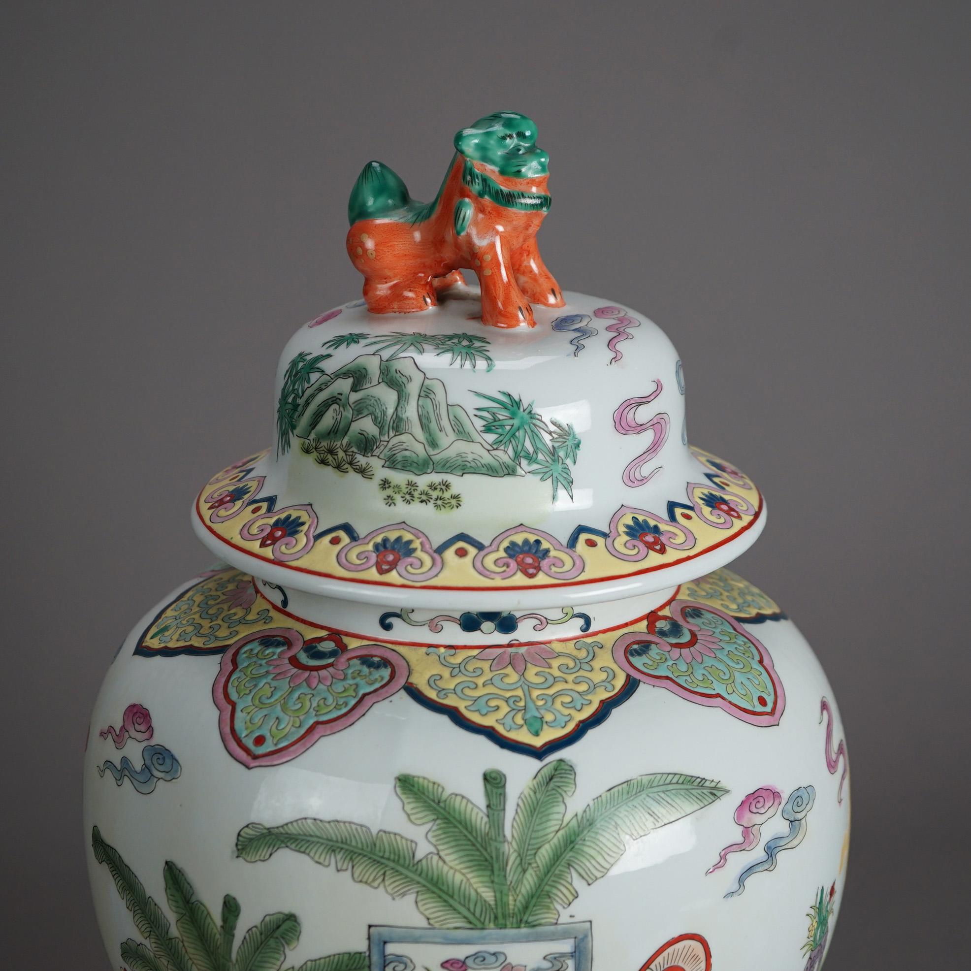 Asian Large Porcelain Chinese Urn with Hand Enameled Decoration 20thC For Sale