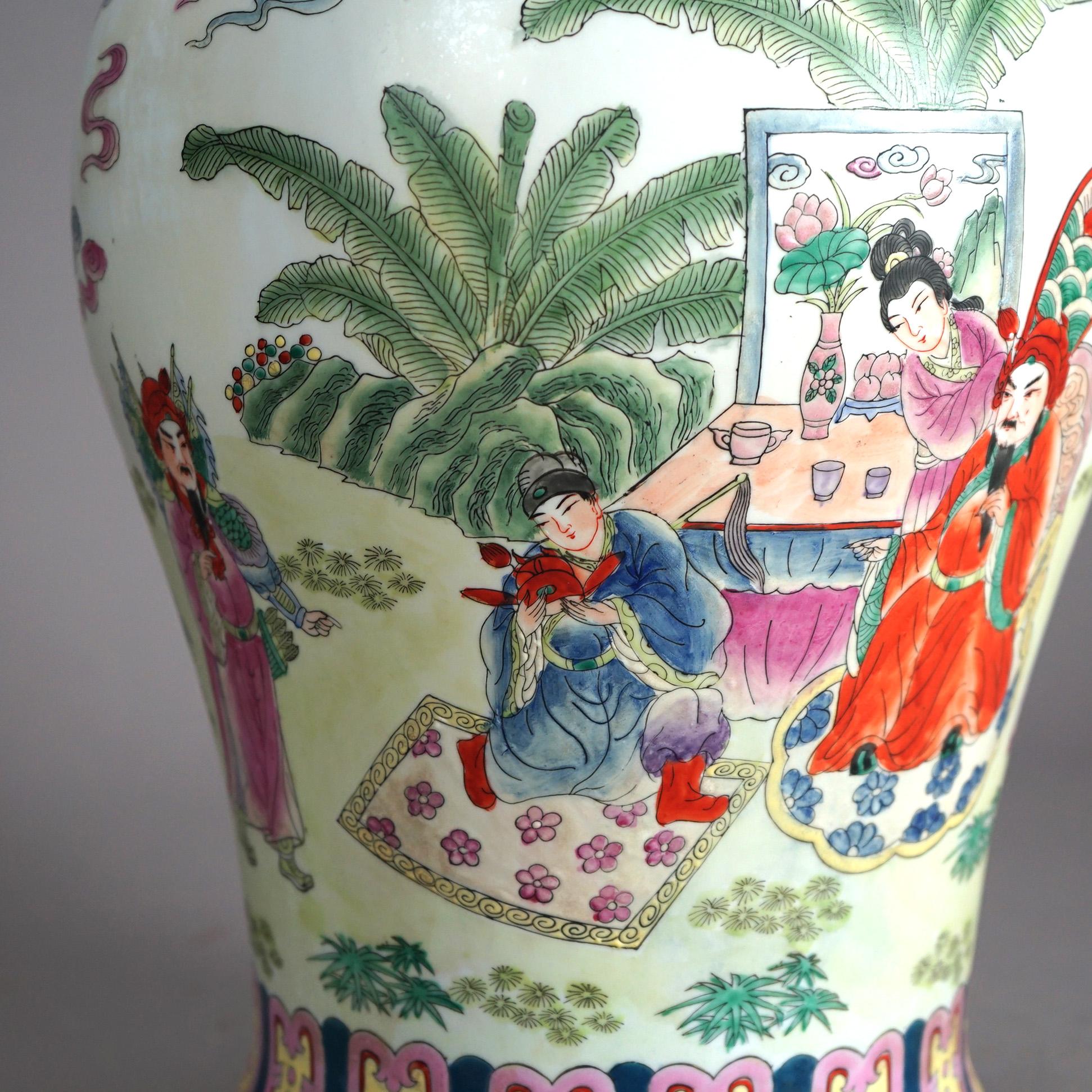 Large Porcelain Chinese Urn with Hand Enameled Decoration 20thC For Sale 3