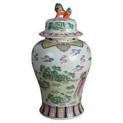 Vintage Large Porcelain Chinese Urn with Hand Enameled Decoration 20thC