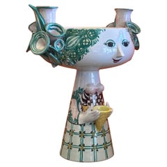 Large Porcelain "Eva" Vase / Centerpiece with Candlesticks by Bjorn Wiinblad