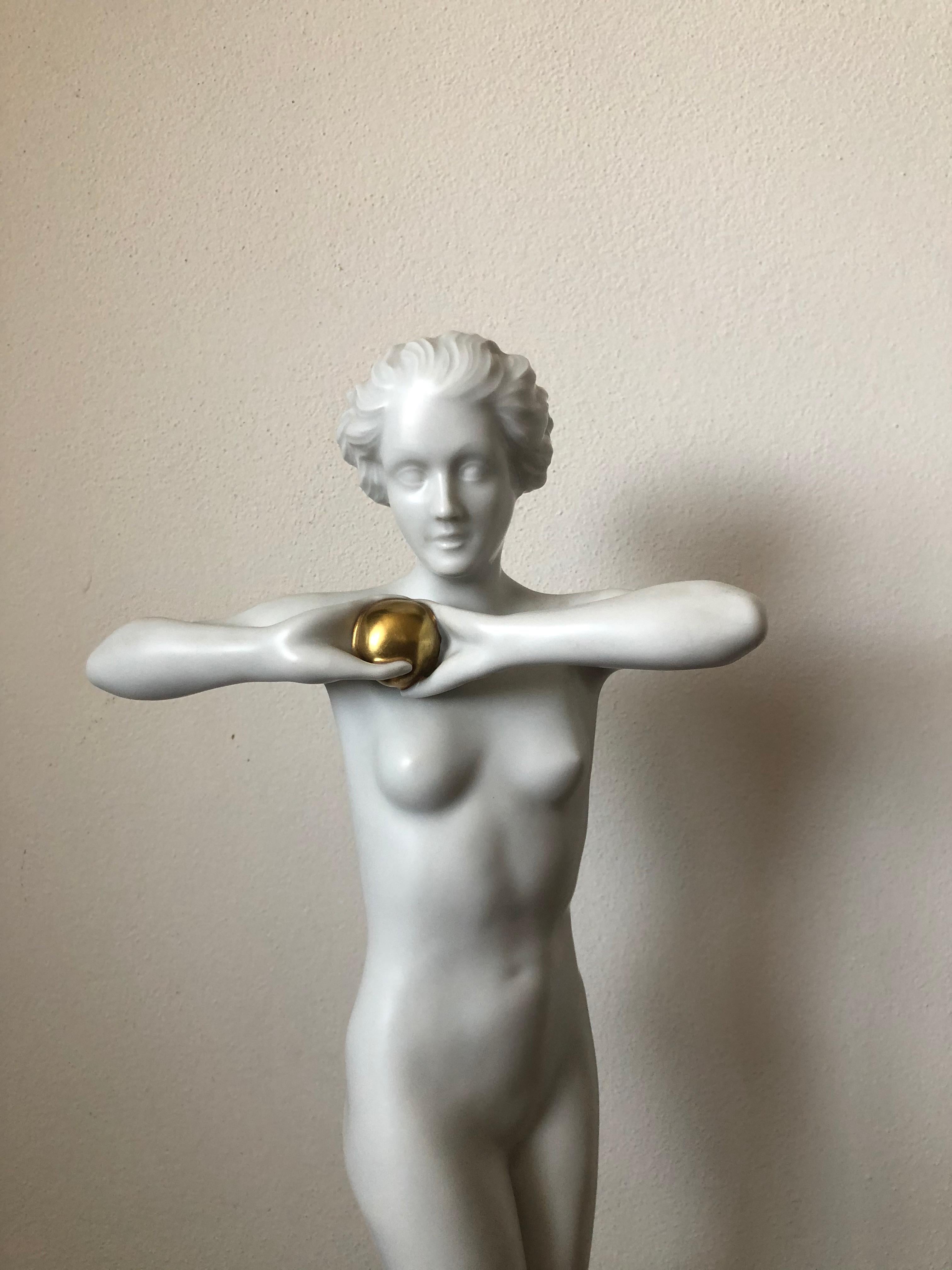 Mid-Century Modern Large Porcelain Figure of Lady with Ball by Designer Luitpold Adam For Sale