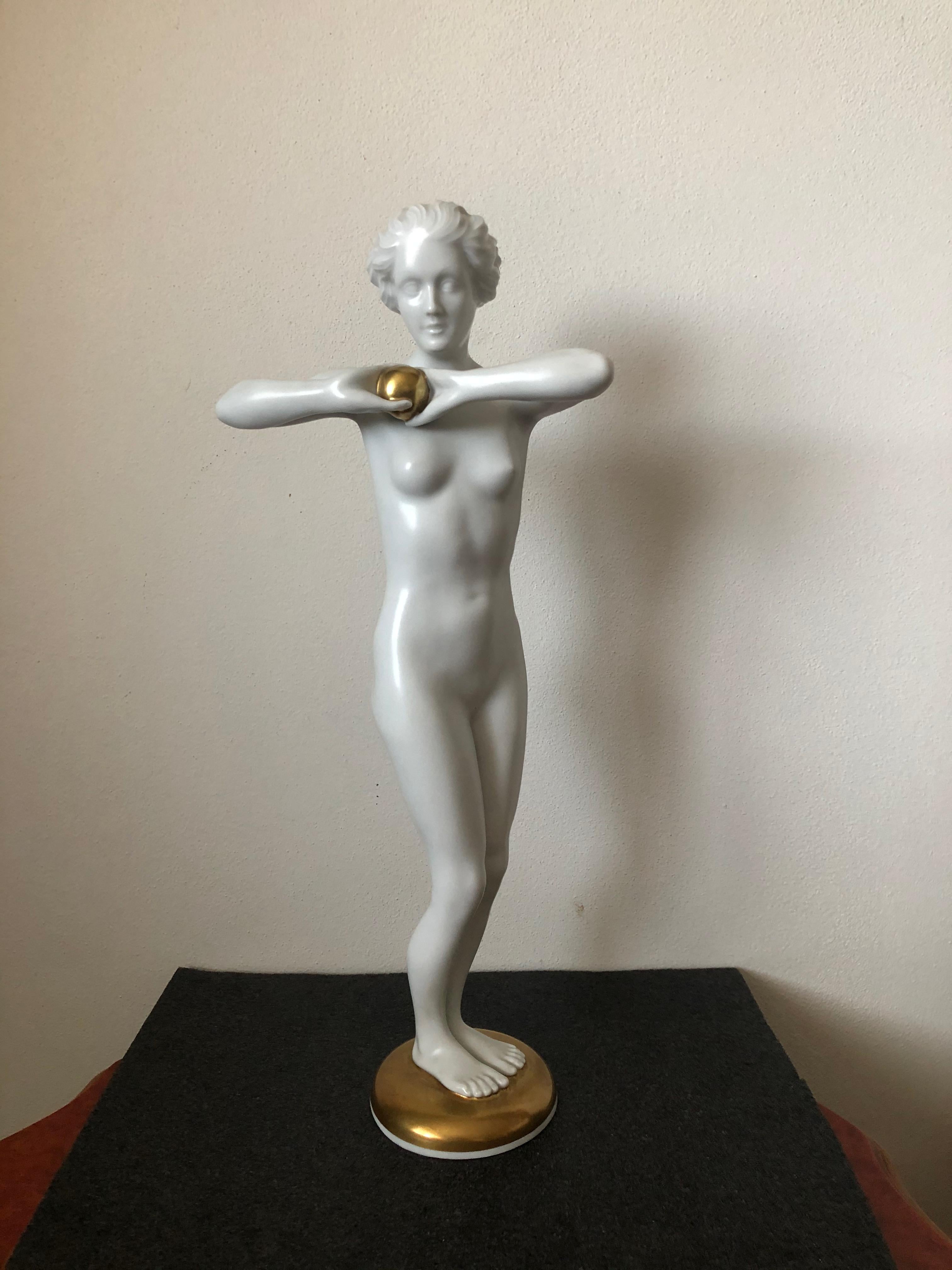 Large Porcelain Figure of Lady with Ball by Designer Luitpold Adam In Excellent Condition For Sale In Praha, CZ