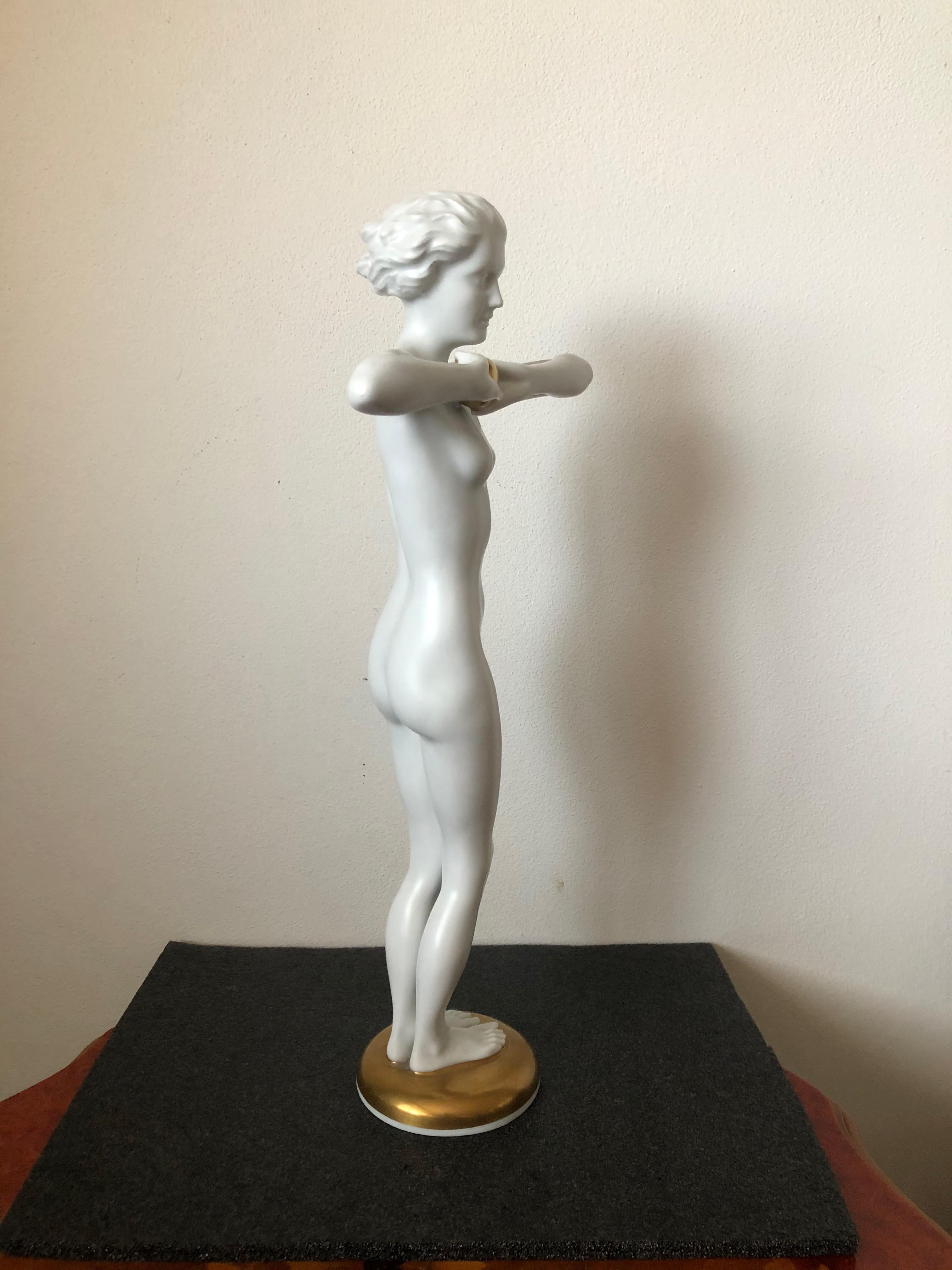 Mid-20th Century Large Porcelain Figure of Lady with Ball by Designer Luitpold Adam For Sale