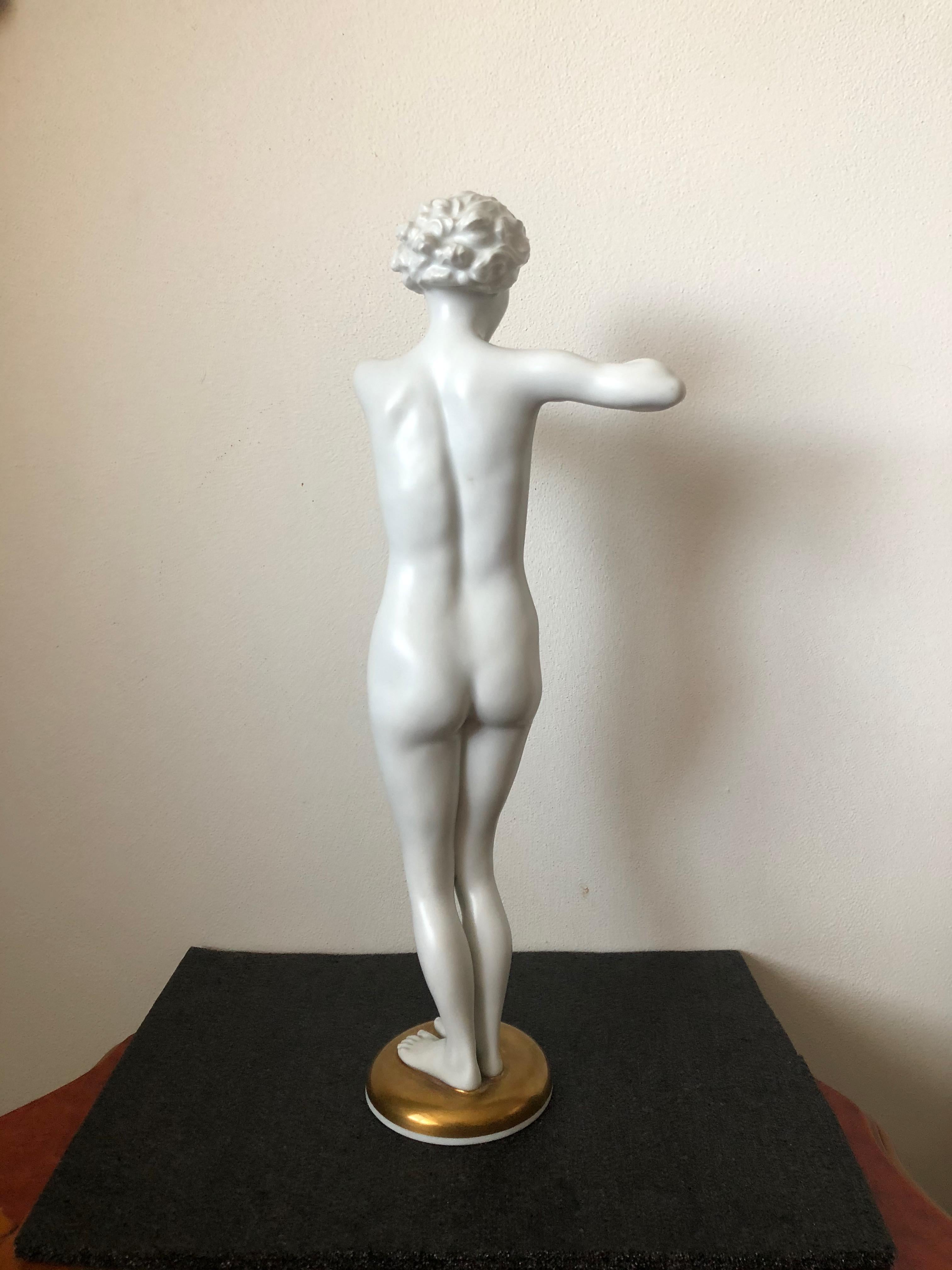 Large Porcelain Figure of Lady with Ball by Designer Luitpold Adam For Sale 1