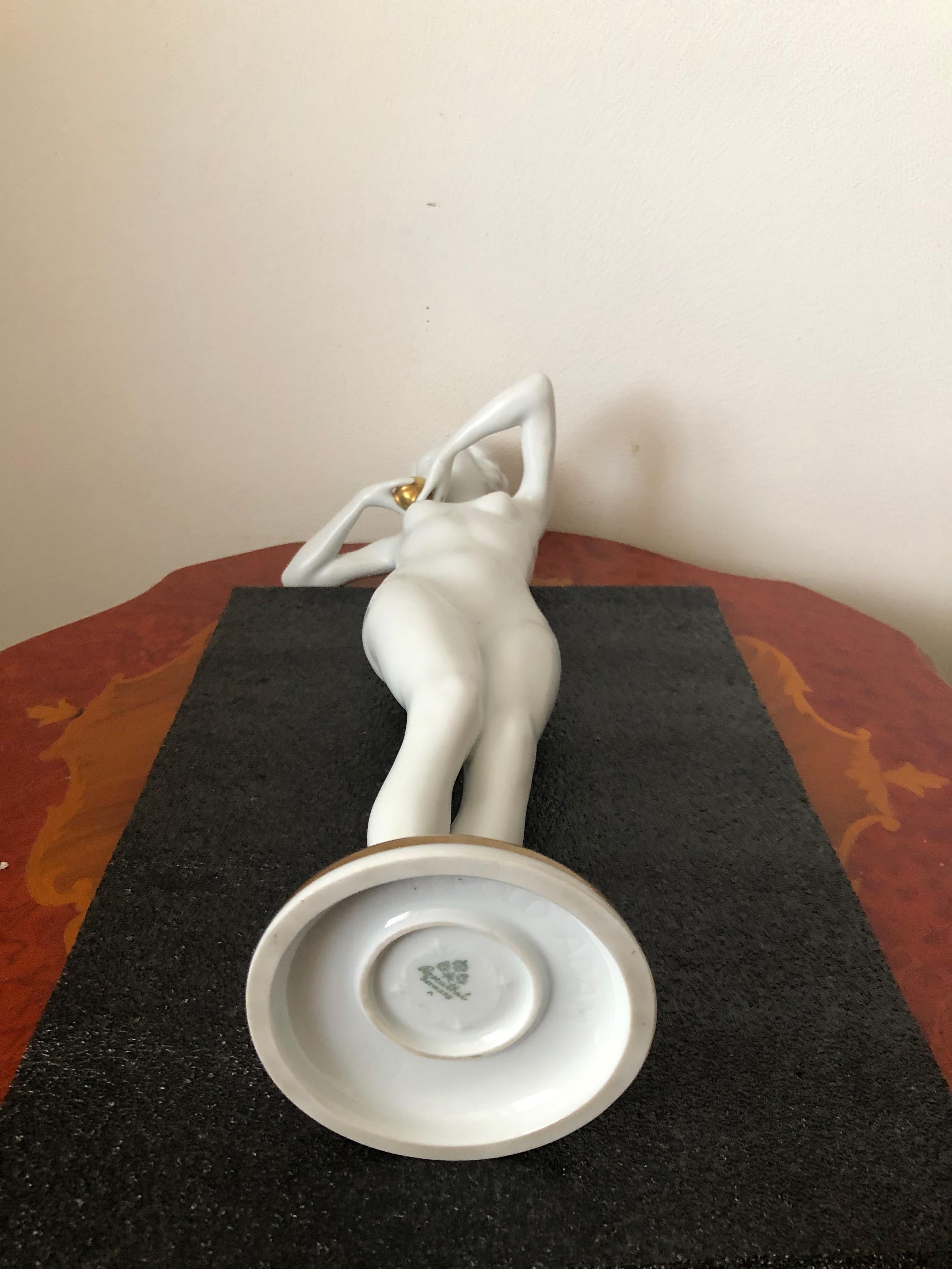 Large Porcelain Figure of Lady with Ball by Designer Luitpold Adam For Sale 3