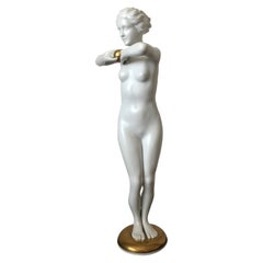 Retro Large Porcelain Figure of Lady with Ball by Designer Luitpold Adam