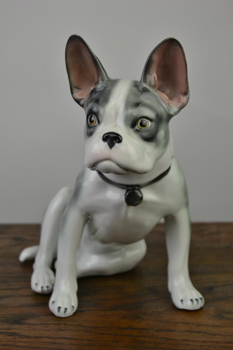 Art Deco Large Porcelain French Bulldog by Pfeffer Gotha, Early 20th Century, Germany  For Sale