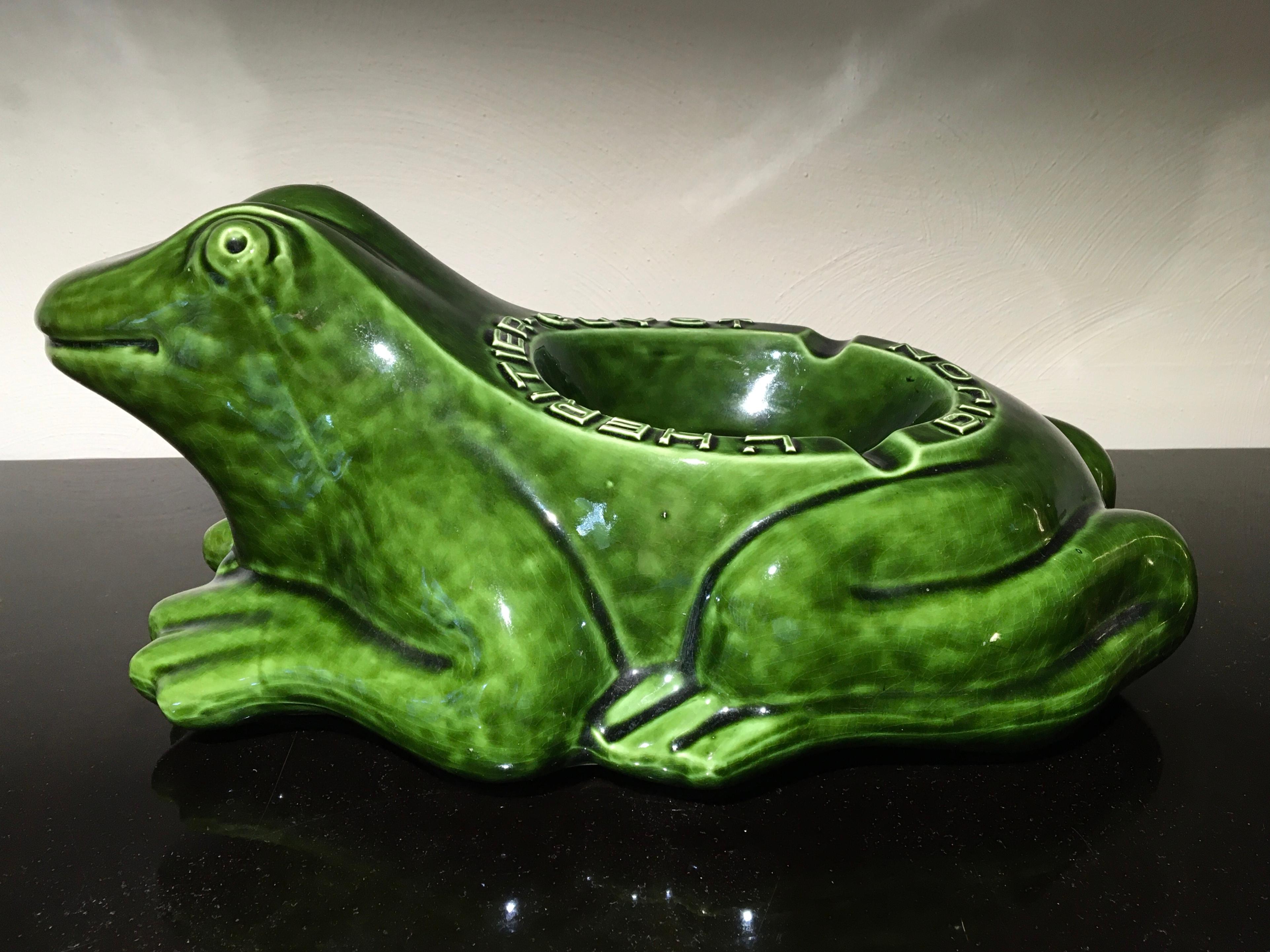 Modern Large Porcelain Frog Sculpture, French Advertising Frog L'Heritier Guyot  For Sale